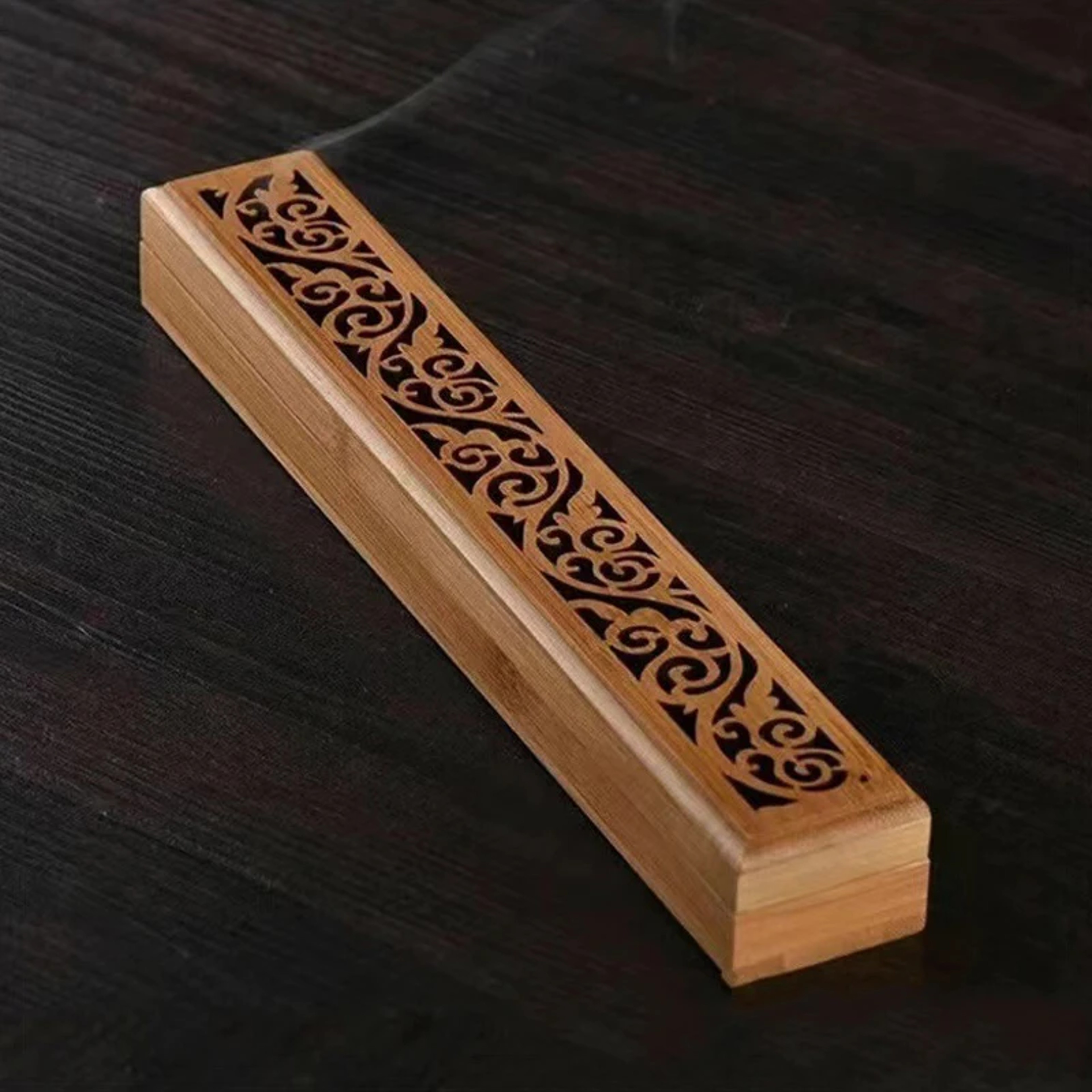 Natural Bamboo Incense Burner With Laying Plate Aromatherapy Wooden Box For Incense Storage And Bur 4