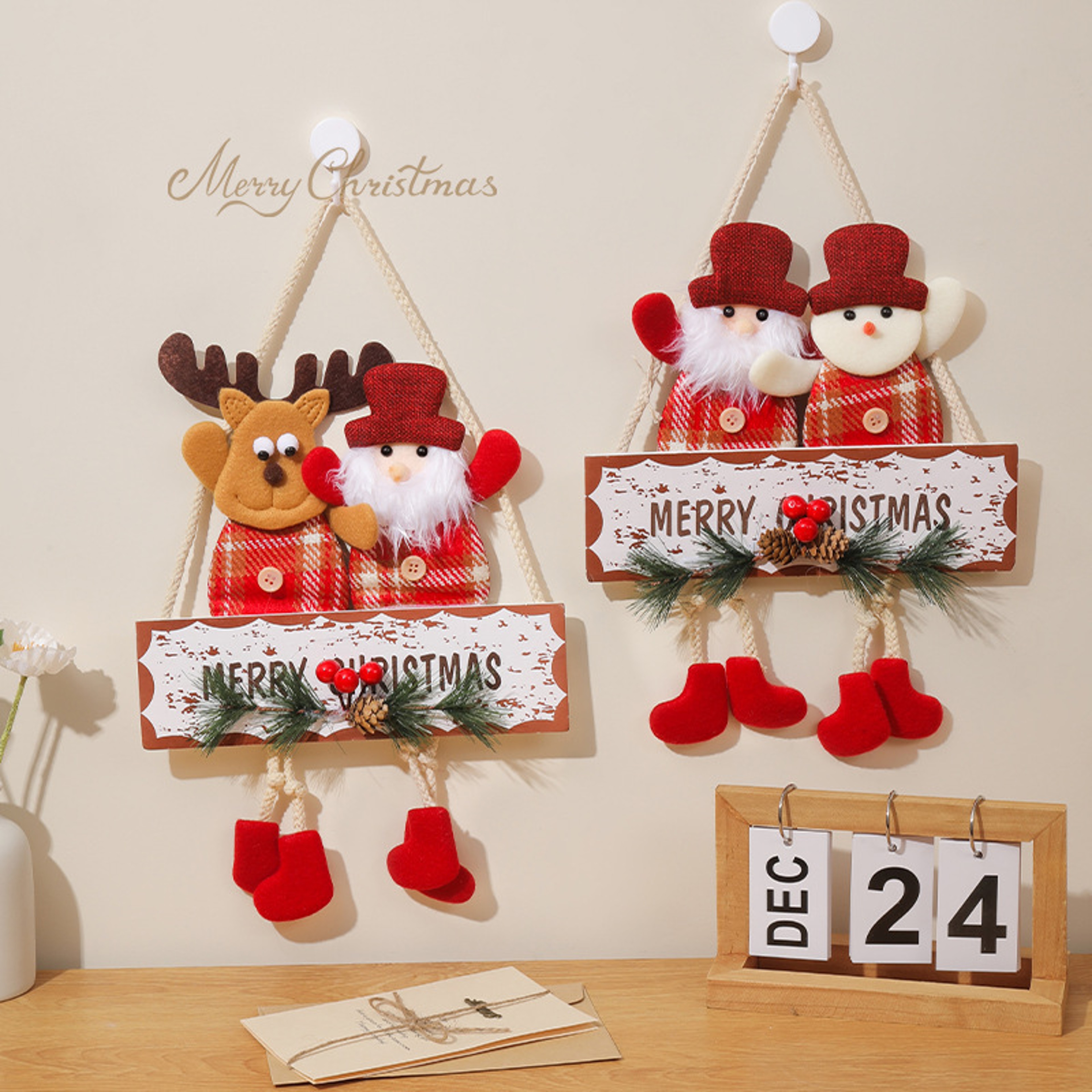 Double Headed Snowman Reindeer Door Pendant Christmas Door Decoration Window Indoor Scene Decoratio 1