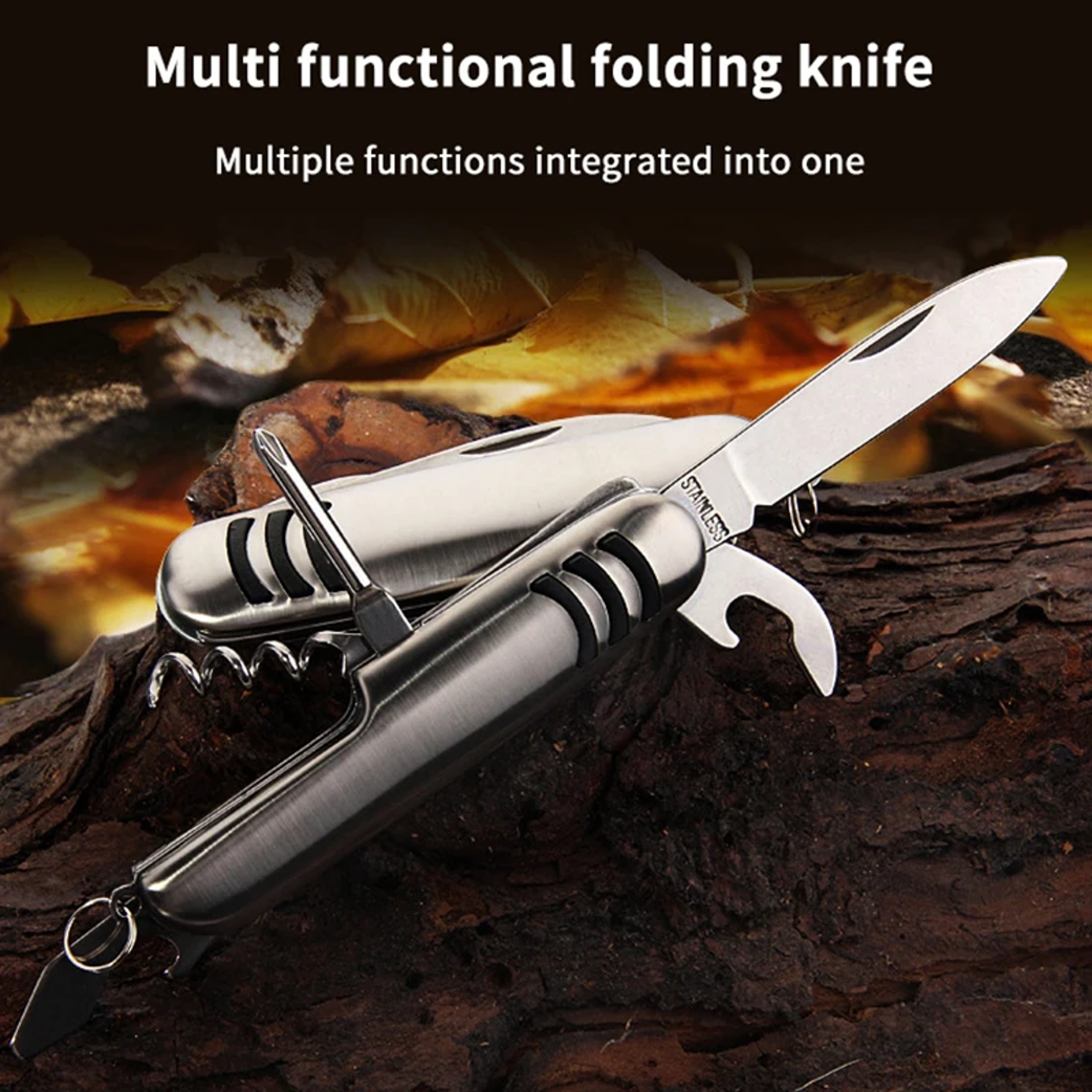 Multifunctional Swiss Army Knife, Folding Camping Knife, Stainless Steel Fruit Knife, Barbecue Universal Knife – view 1