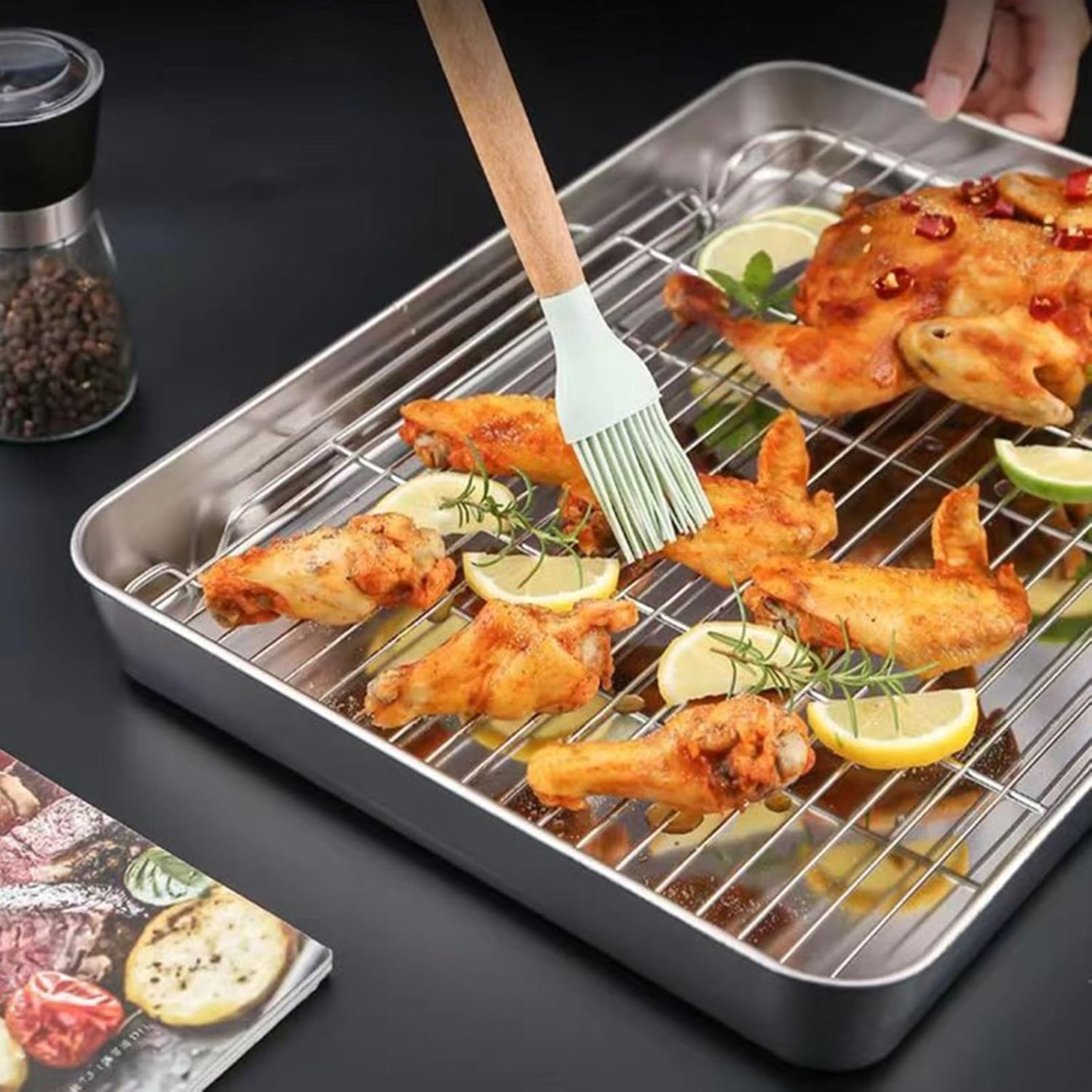 Stainless Steel Rectangular Cooling Rack Baking Tray Set BBQ Safe Small Grill Grilling Tools 1