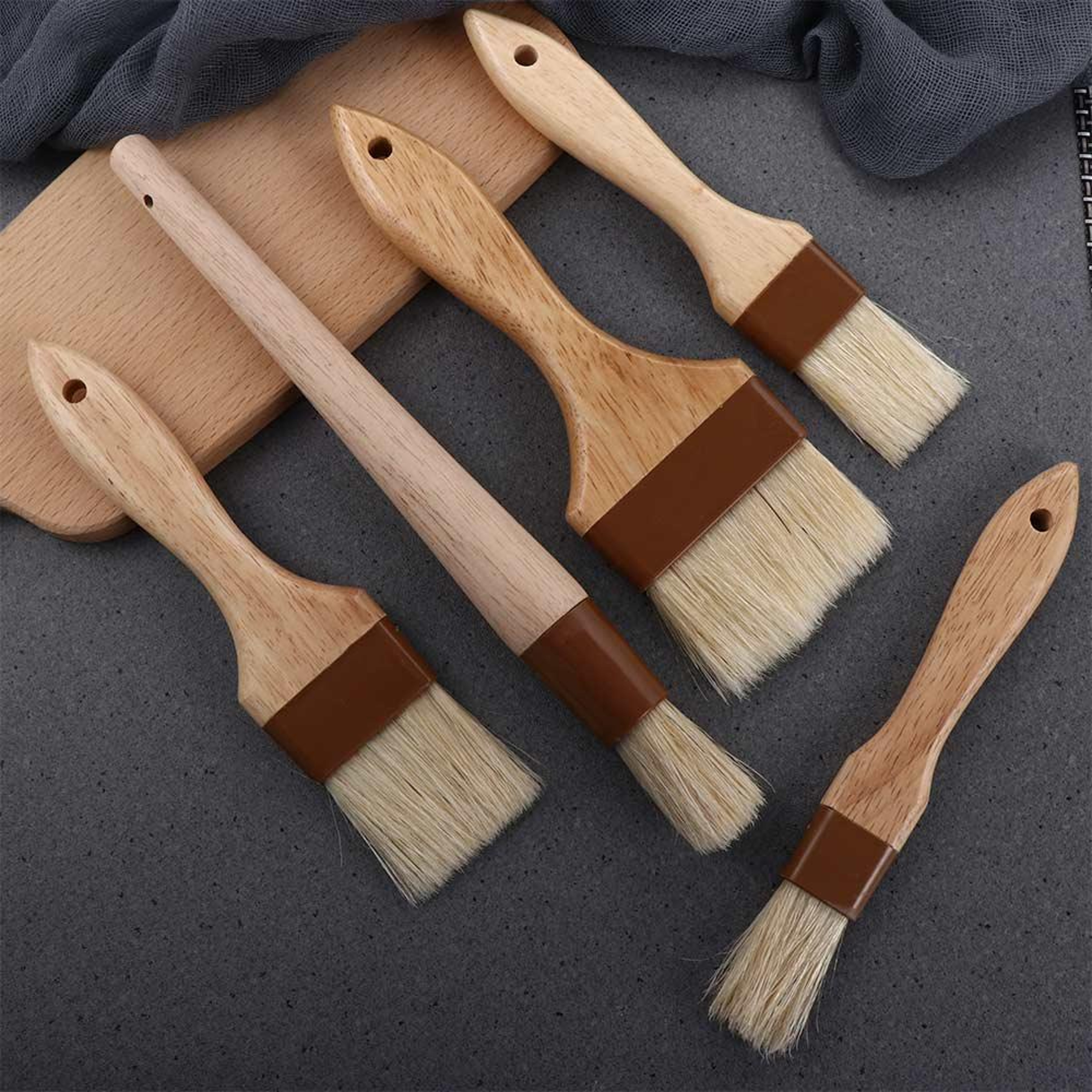 Kitchen Cooking Brushes Wooden Handle Bristle Brushes Flat Pastry Baking Brush Barbecue Oil Brush 0
