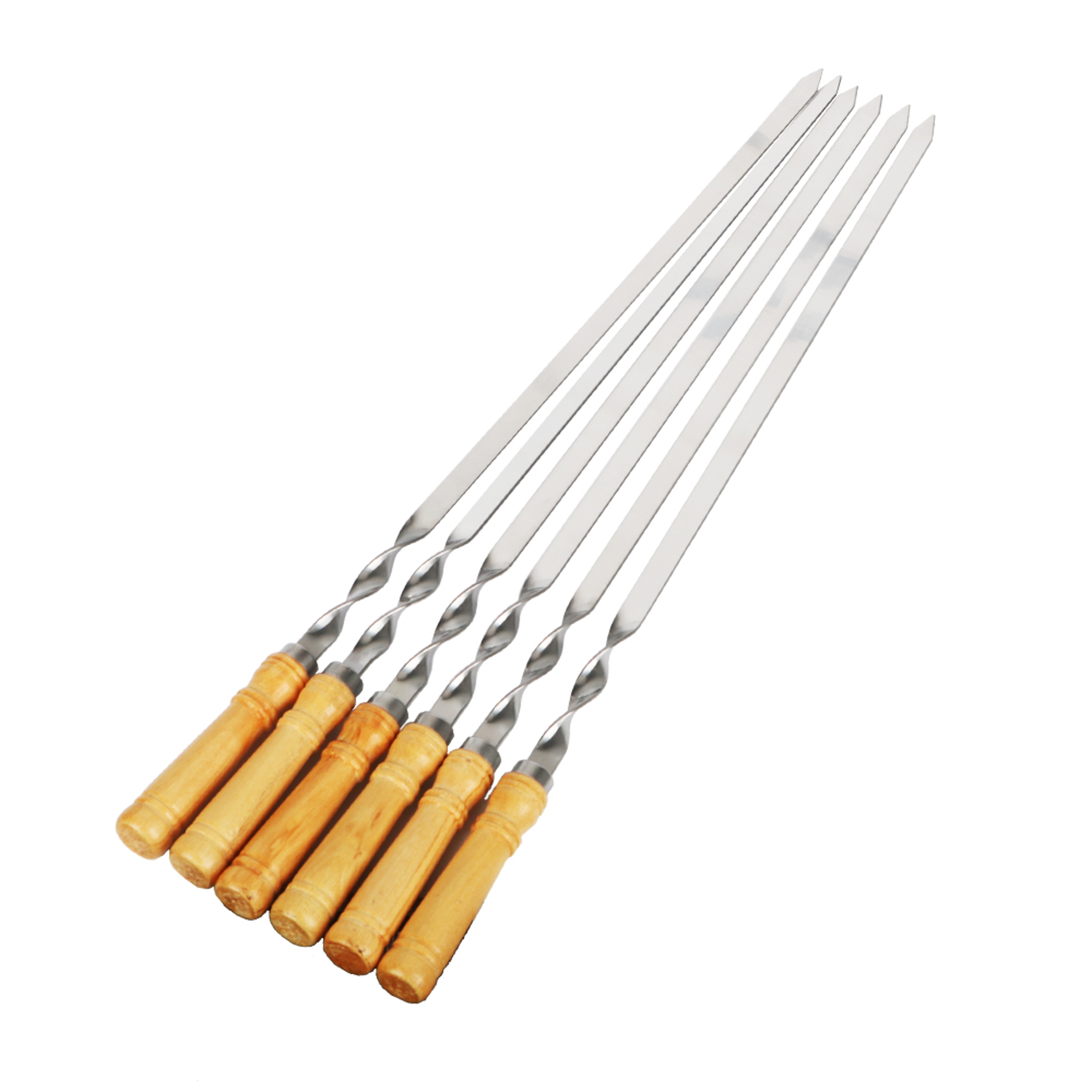 Wood BBQ Fork, Stainless Steel Grill Stick, Outdoor Barbecue Needle, Long Handle Shish Kebab Skewers – view 7