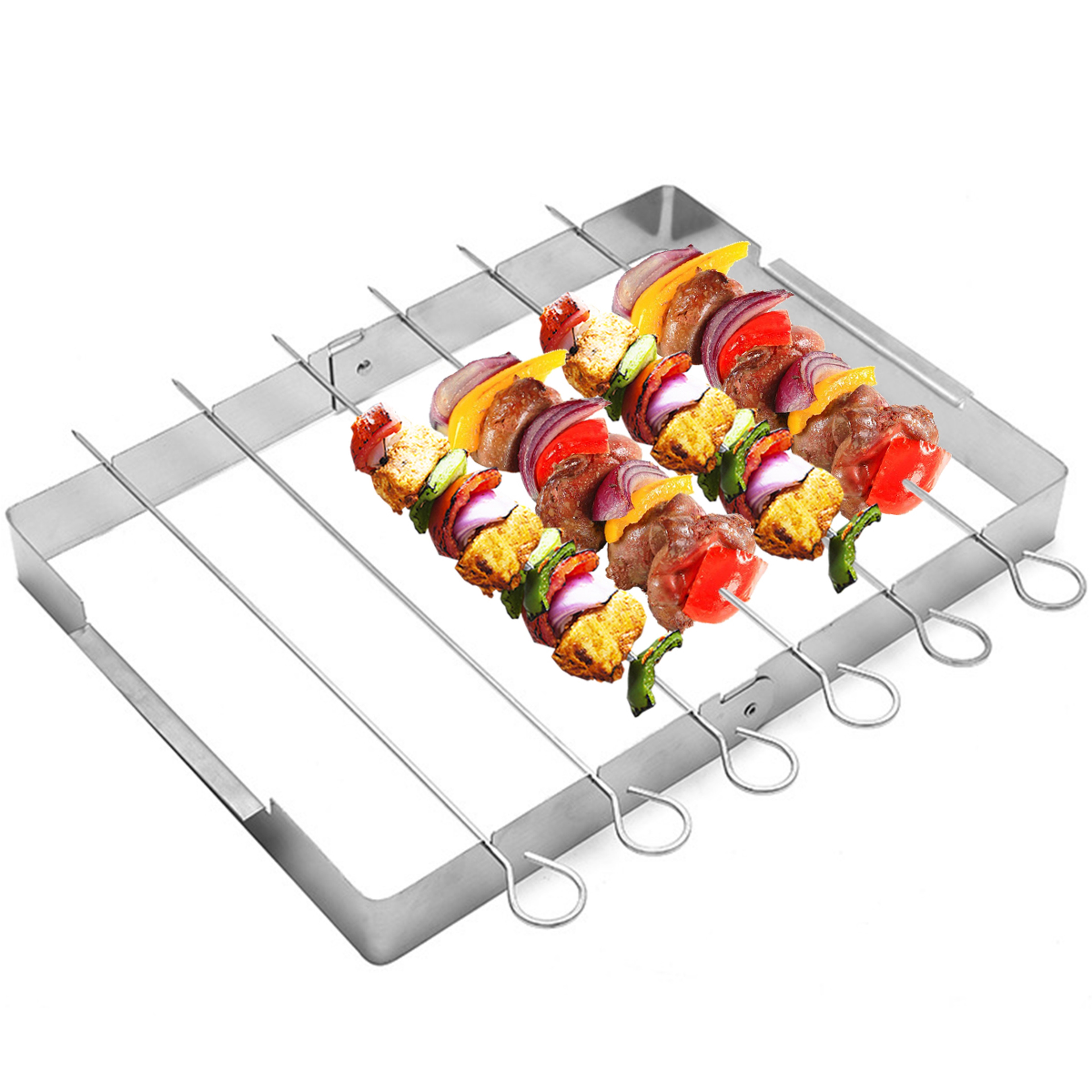 BBQ Skewer Rack Stainless Steel, Foldable Rotating Grill Rack, Metal BBQ Skewers for Shish Kebab, Rotisserie Style – view 1