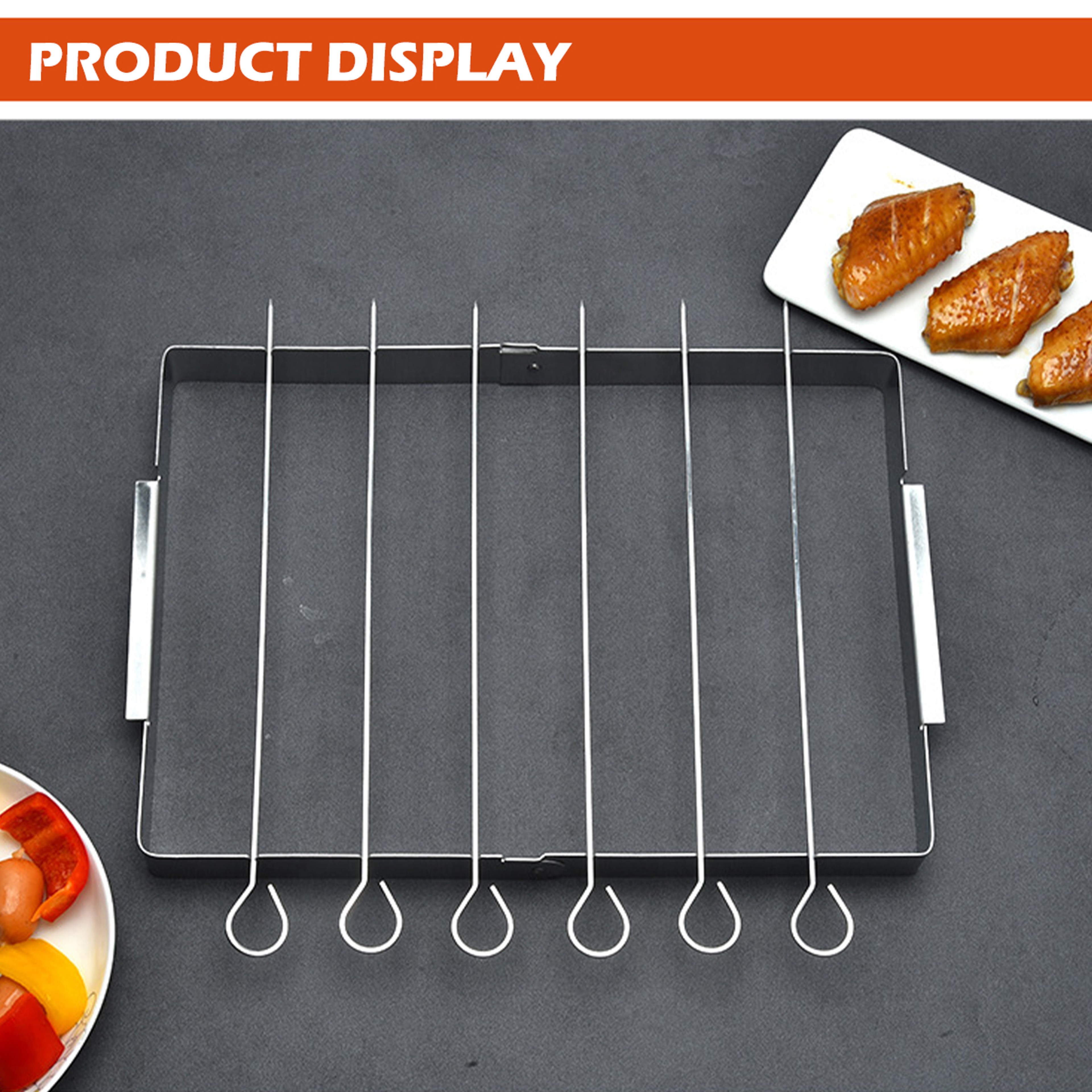 BBQ Skewer Rack Stainless Steel, Foldable Rotating Grill Rack, Metal BBQ Skewers for Shish Kebab, Rotisserie Style – view 5