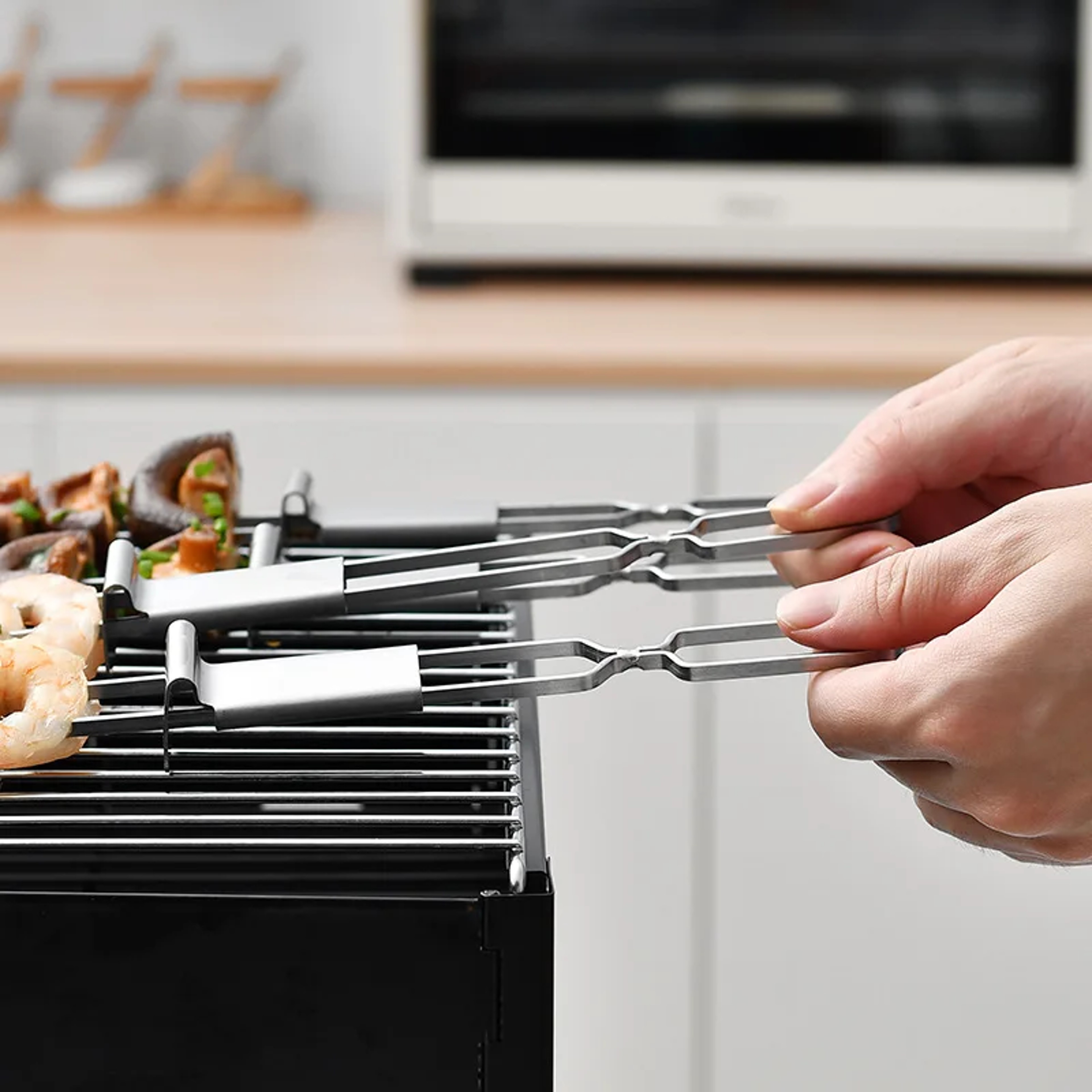 Double Needle Stainless Steel Barbecue Skewer Reusable BBQ Skewers Double Ended BBQ Fork Semi Autom 4