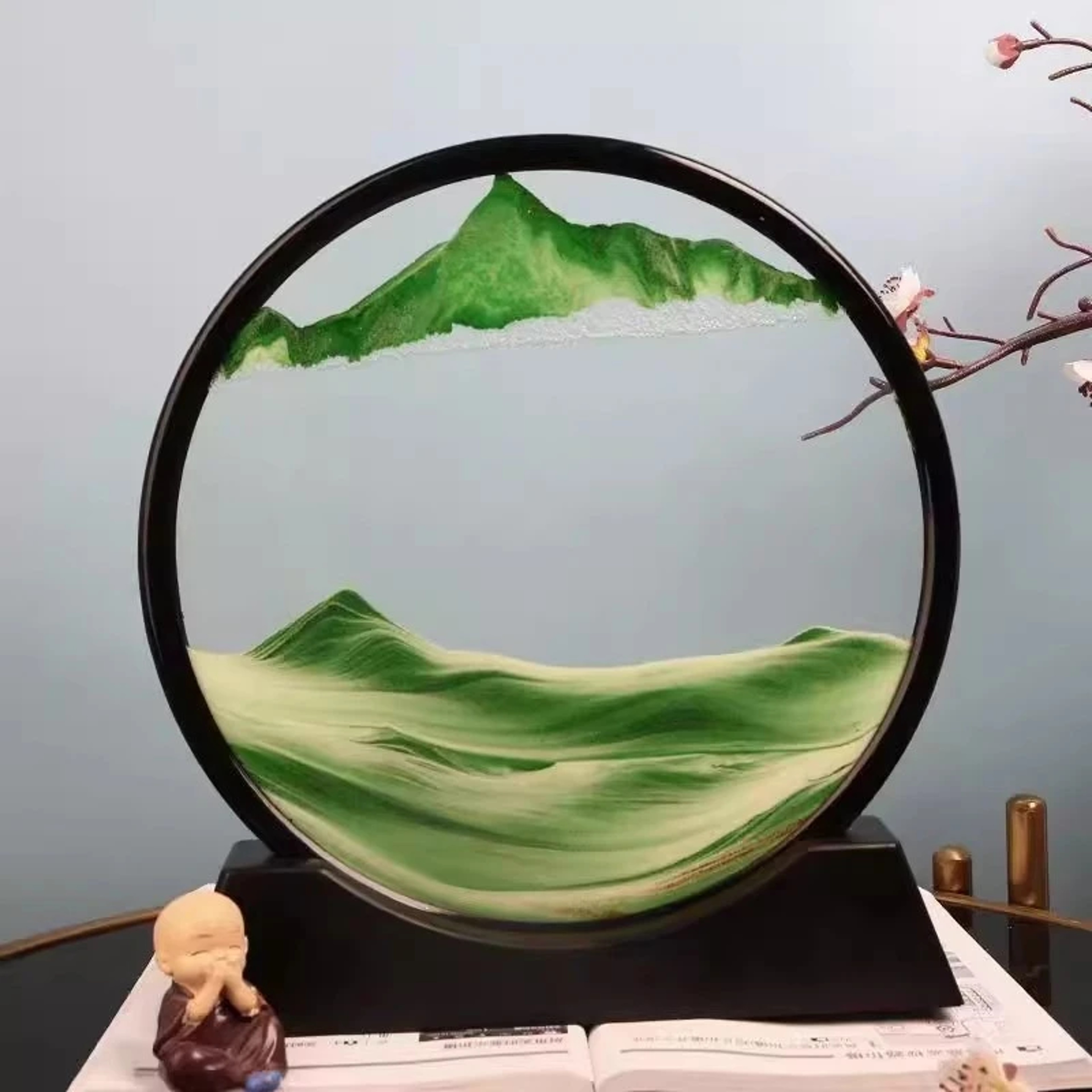 Round Glass Sand Art Deep Sea Sandscape Flowing Quicksand Painting Moving Hourglass Office Home Dec 2