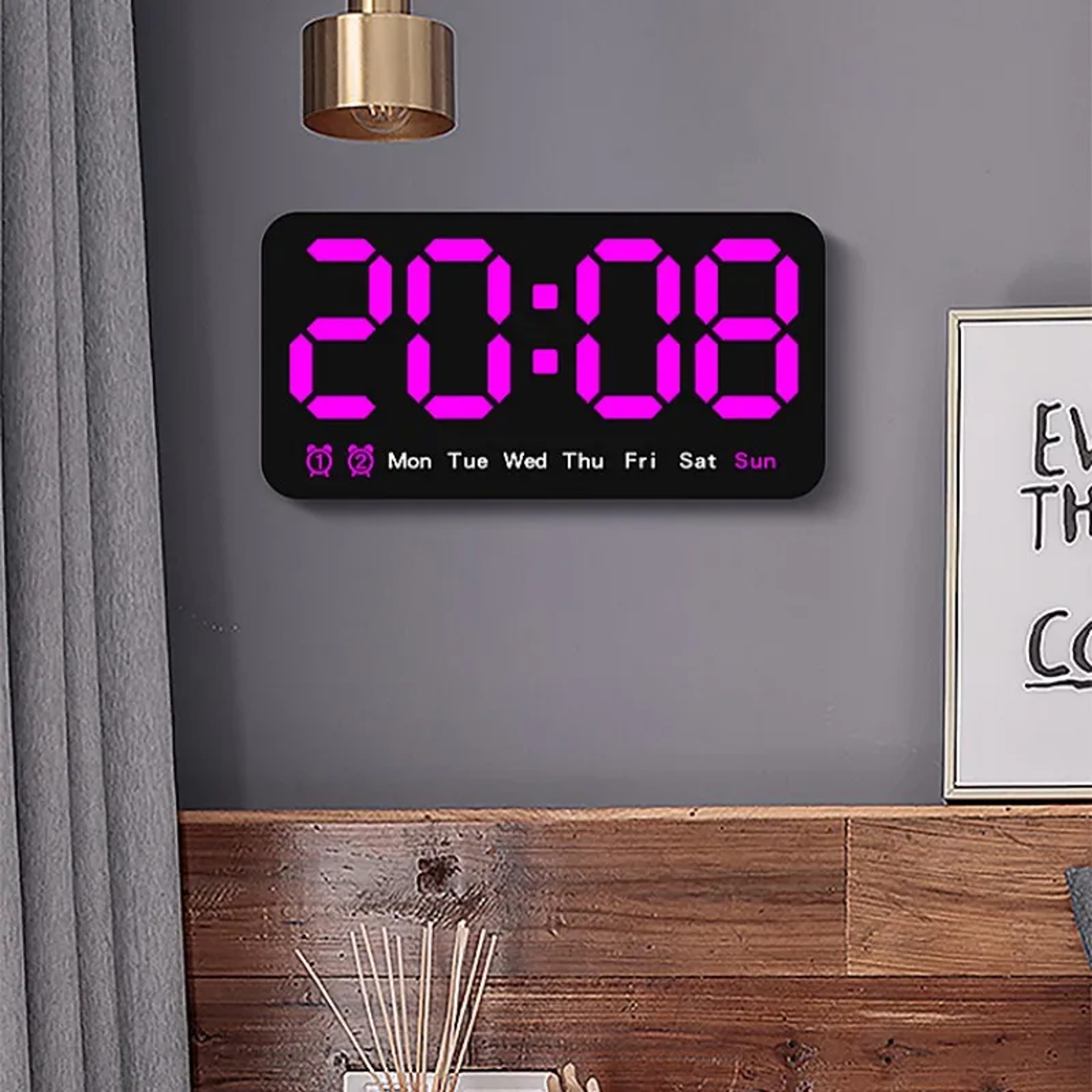 Voice Control Large Digital Wall Clock, Temperature Date Week, DST Snooze Table Clock Dual Alarm Wall-mounted LED Clock – view 12