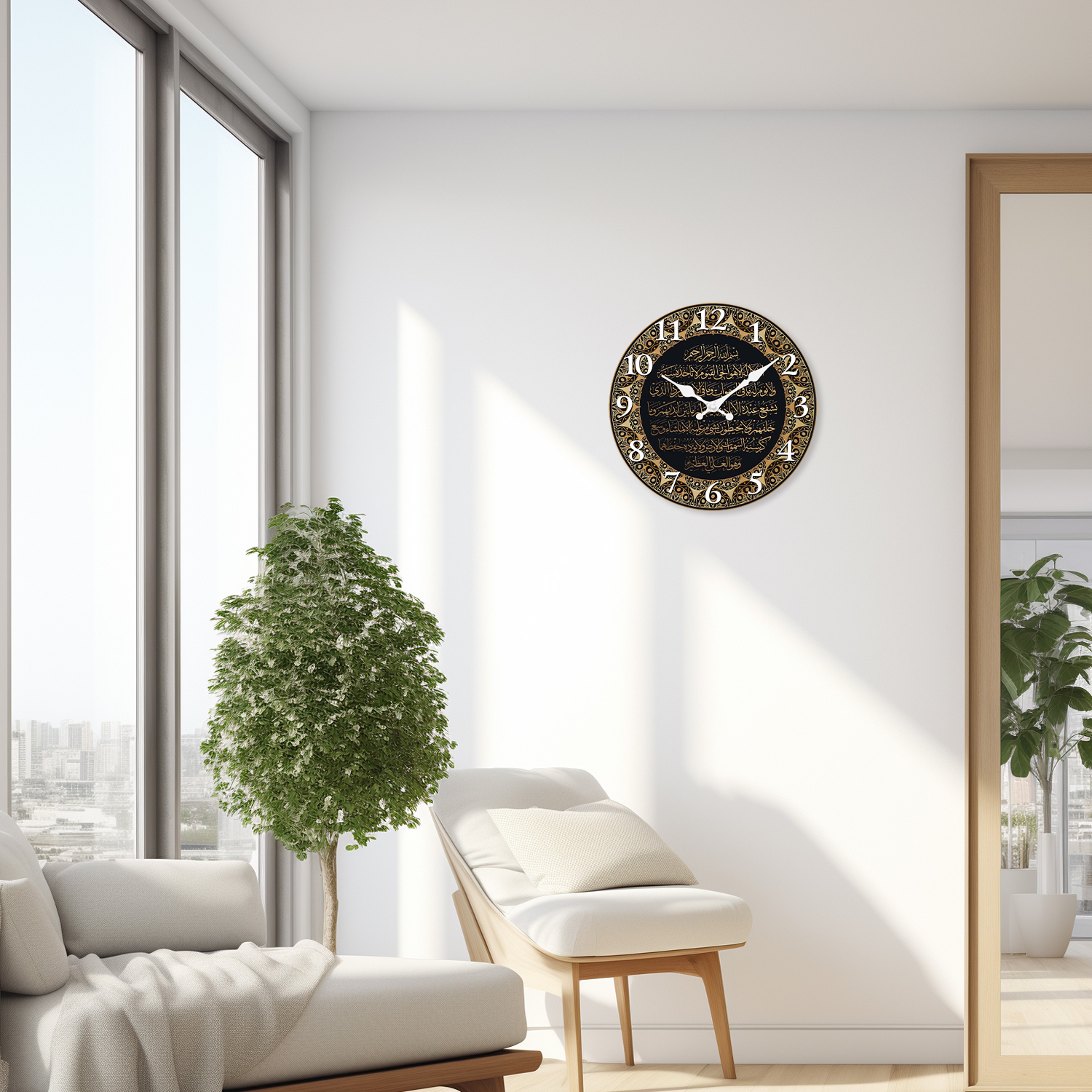 Retro Art Islamic Calligraphy Wooden Wall Clock Silent Quartz Clock Living Room Bedroom Kitchen Hom 4