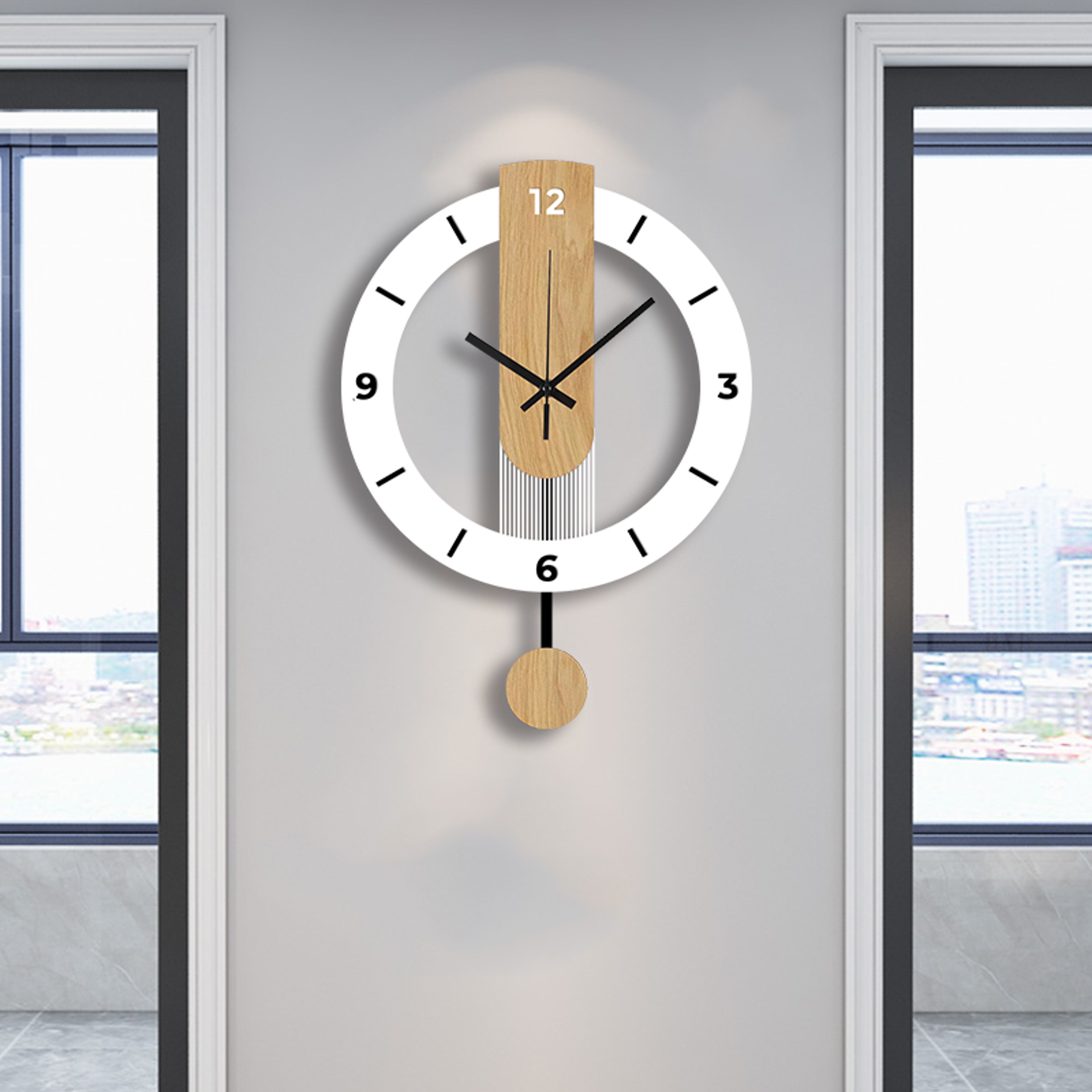 White Wood Grain Acrylic Clock Creative Pendulum Silent Clock Living Room Bedroom Kitchen Office Ho 3