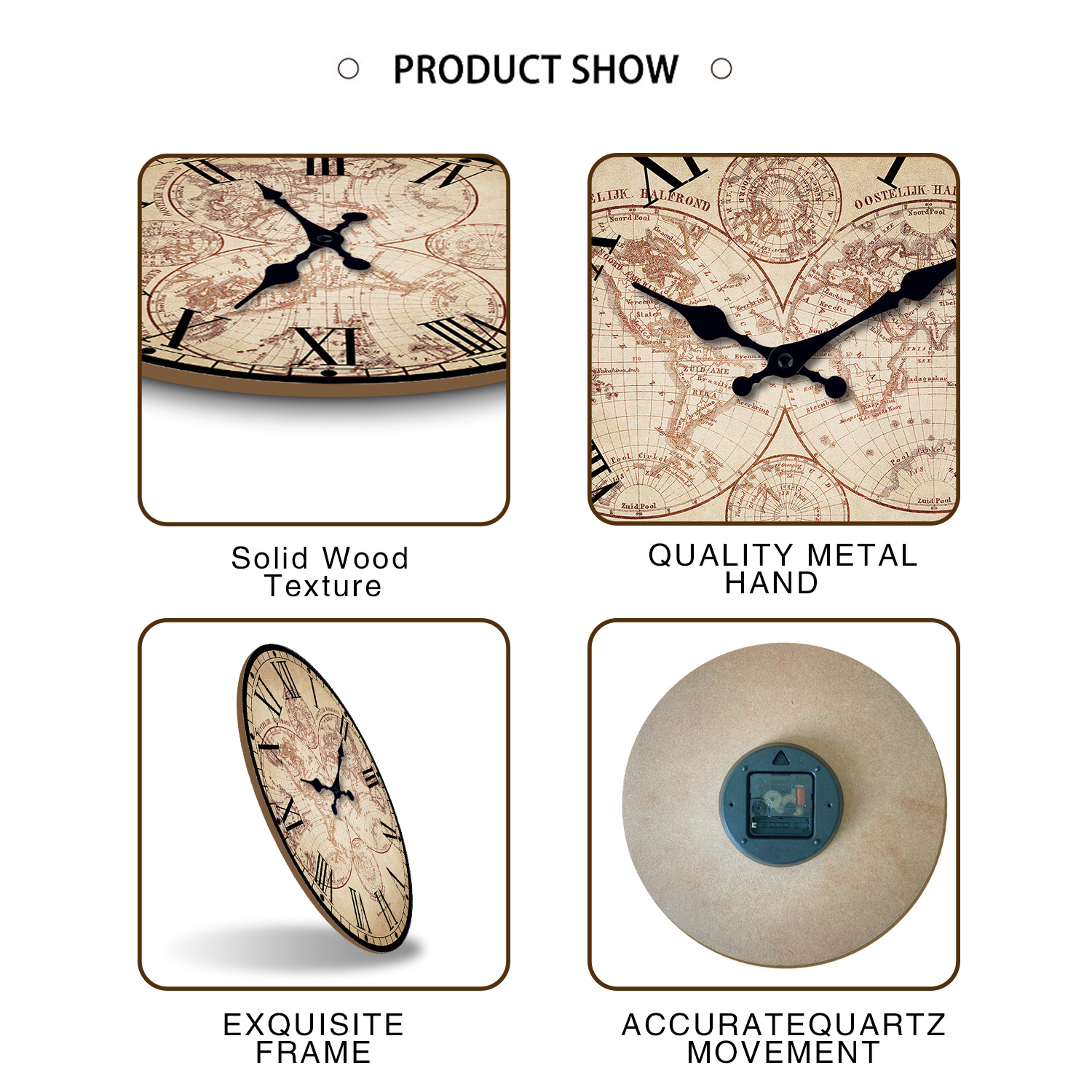 Retro Nautical Wall Clock Wooden Compass Pattern Clock Silent Quartz Home Decoration Beach Boat Liv 2