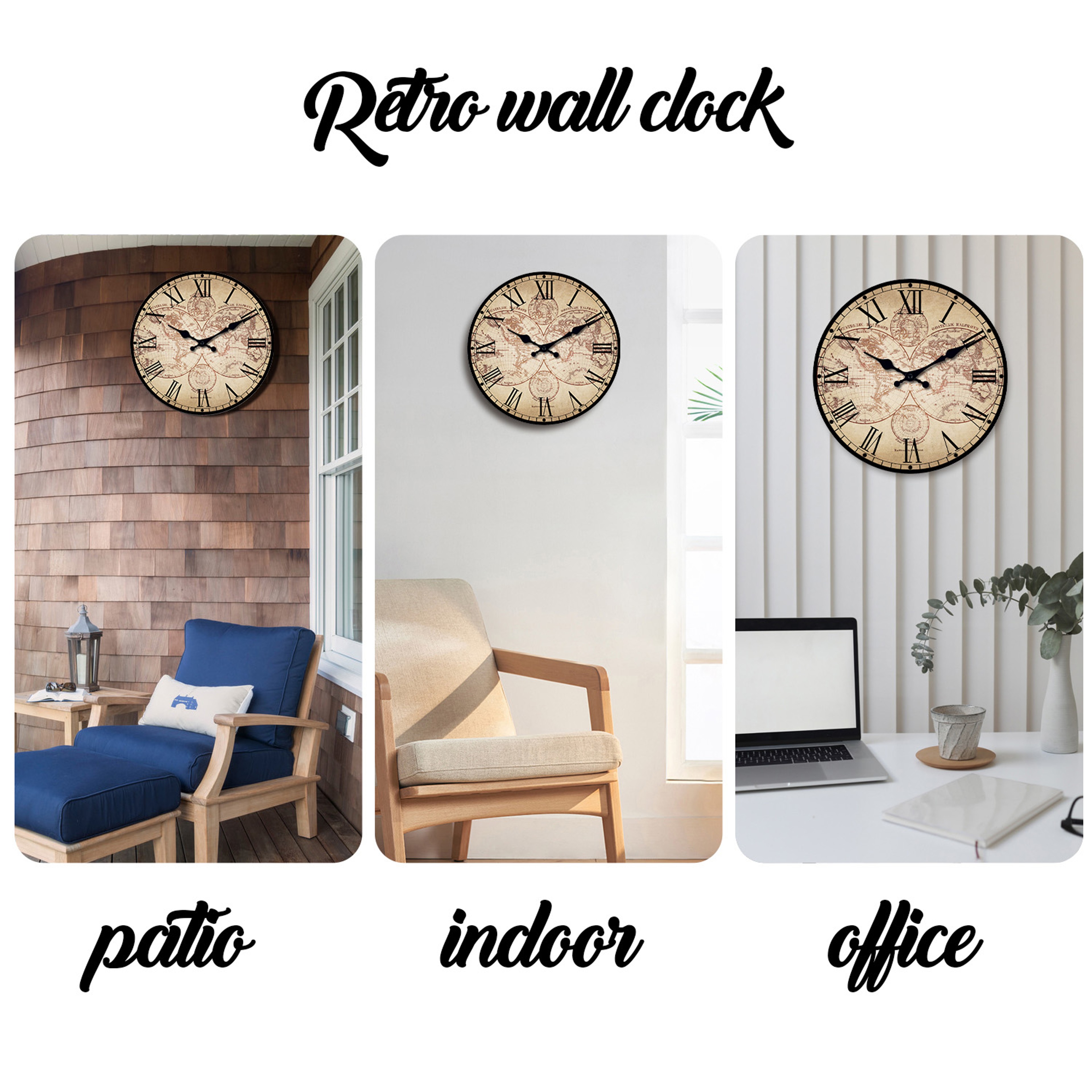 Retro Nautical Wall Clock Wooden Compass Pattern Clock Silent Quartz Home Decoration Beach Boat Liv 4
