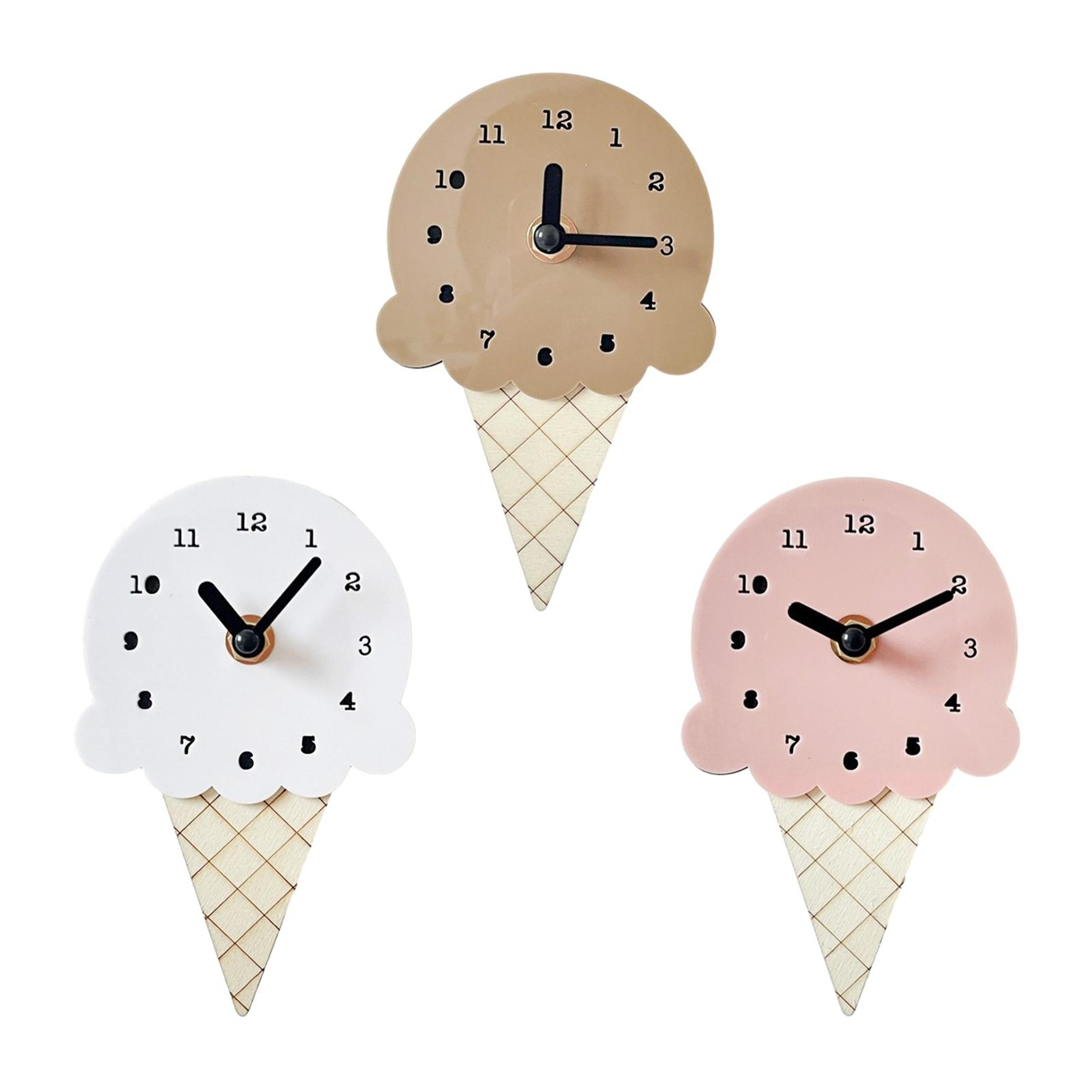 Wall Clock Ice Cream Shape Stylish Wooden Bedroom Clock for Childrens Room, Living Room, Office Home Wall Decor – view 5