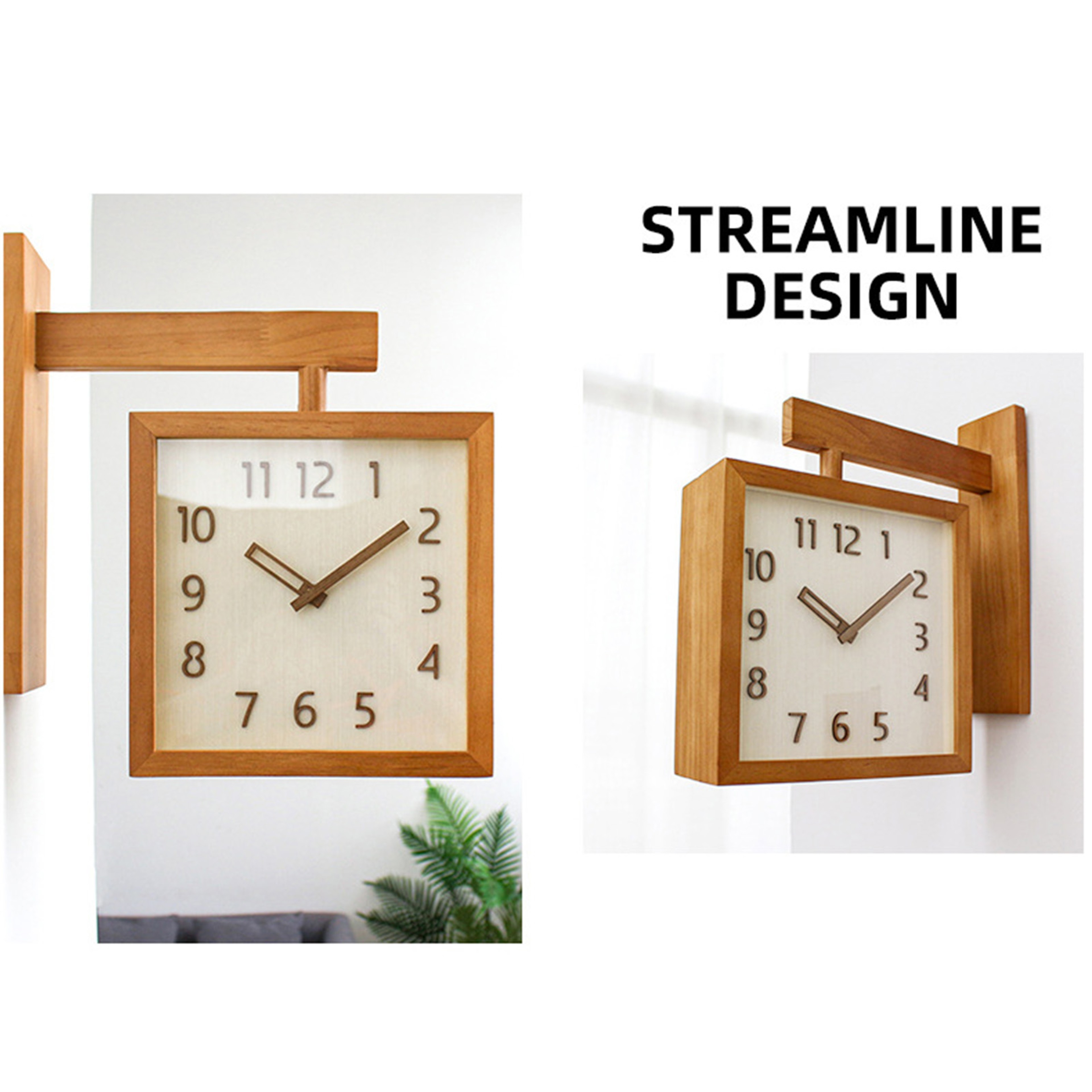 Corner Clock, Double Sided Clock, Decorative Wooden Clock, Silent Battery Powered, Home Living Room – view 1