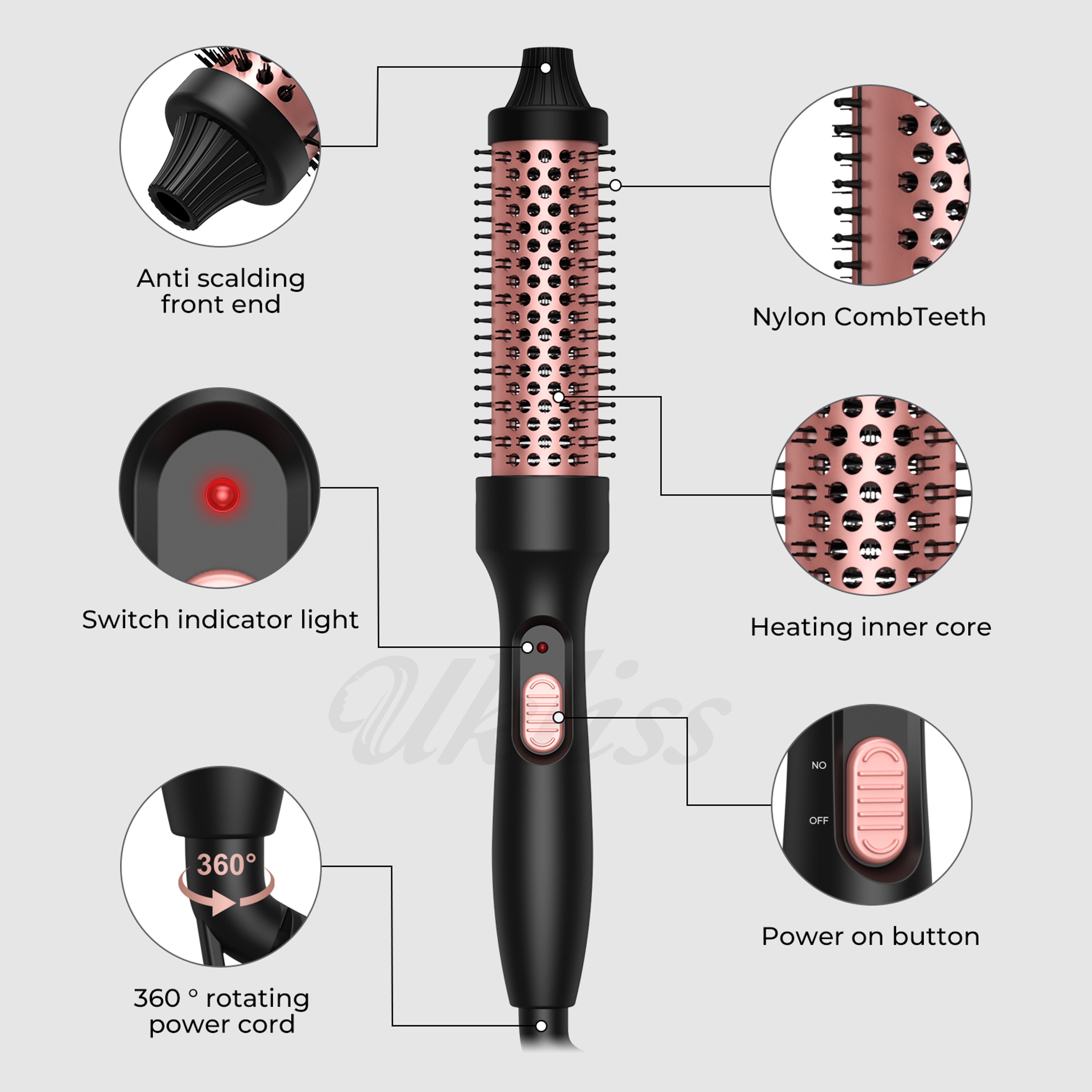 Thermal Brush Ceramic Hair Curler Volumizing Brush Round Heated Curling Iron Brush 5
