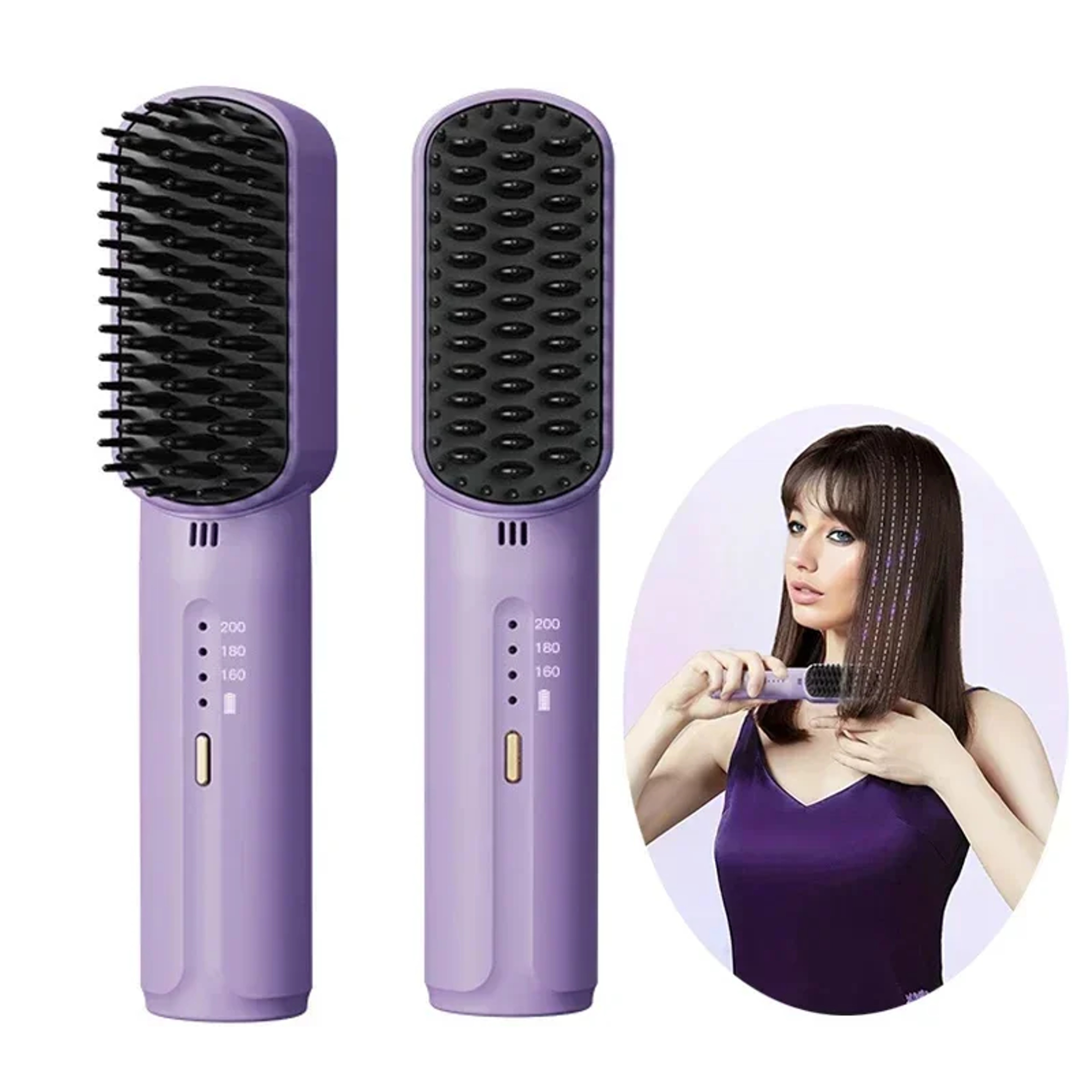 Wireless Hair Straightener Negative Ion Hair Comb Heating Curling Brush Rechargeable Electric Hair  0