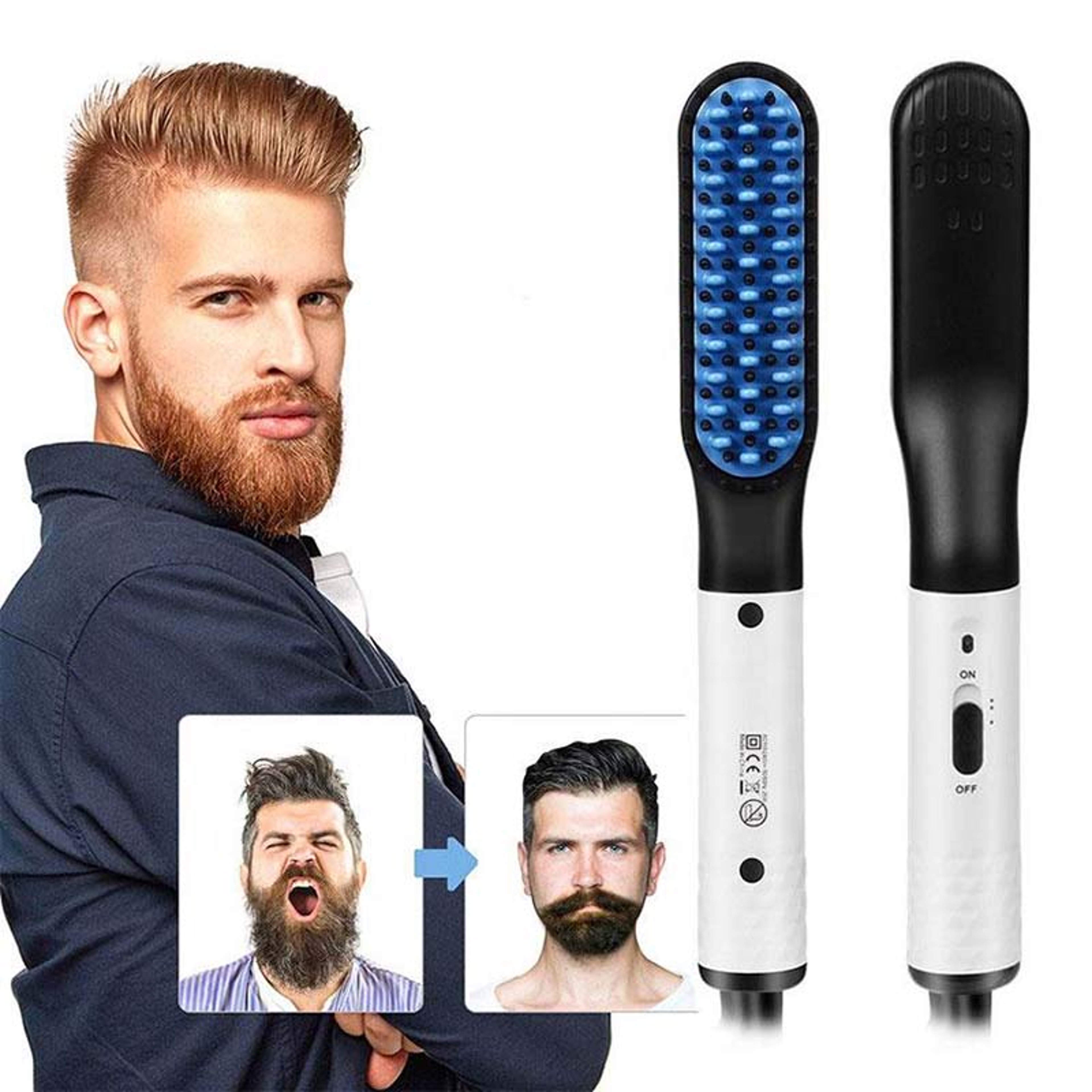 Electric Beard Comb, Beard Curly Straight Hair Brush Mens Styling, Straightener Comb Hair Straightening Curling Iron – view 1