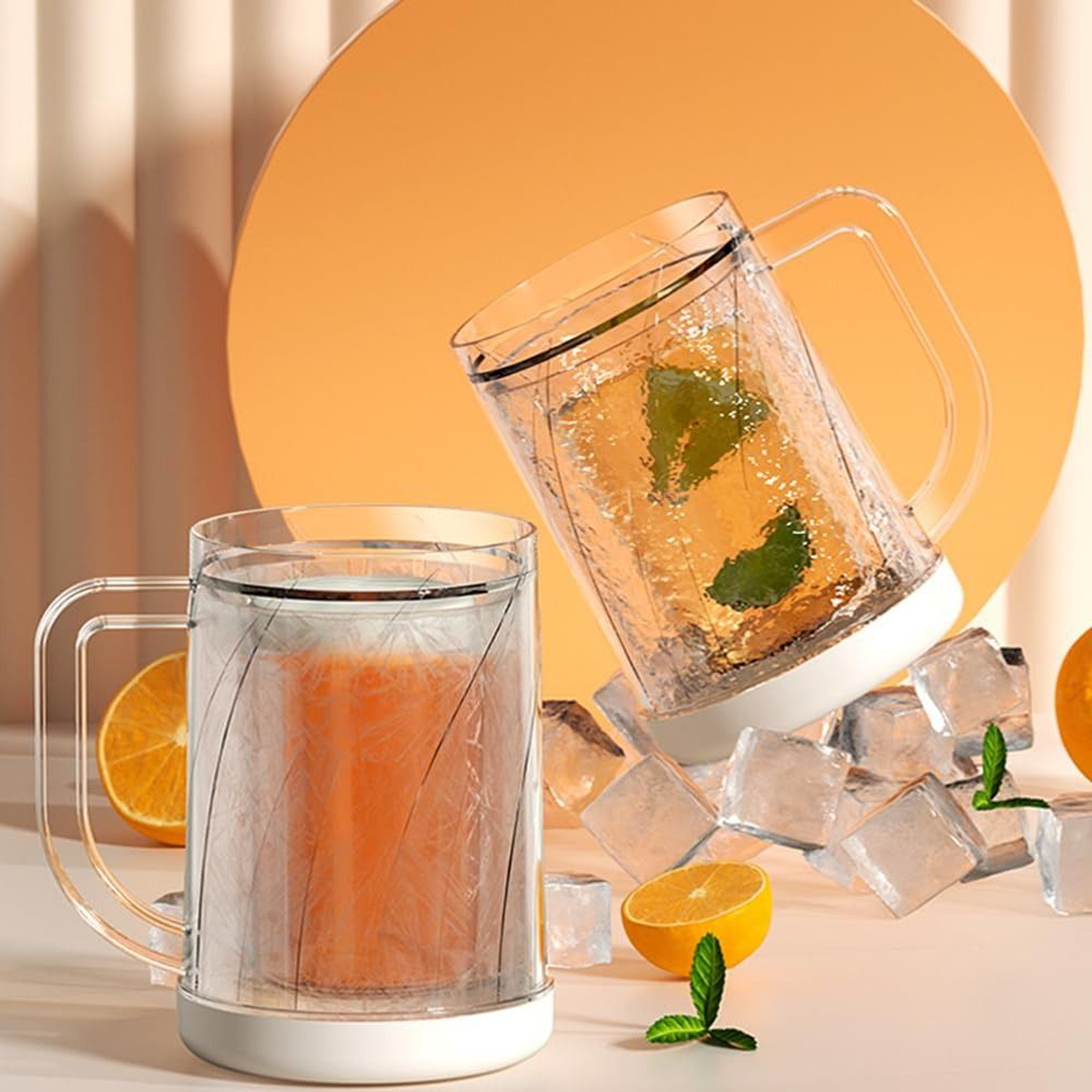 Home Handle Freezer Beer Mug Double Layer Frozen Cup Transparent PET Thickened Beer Mugs 0