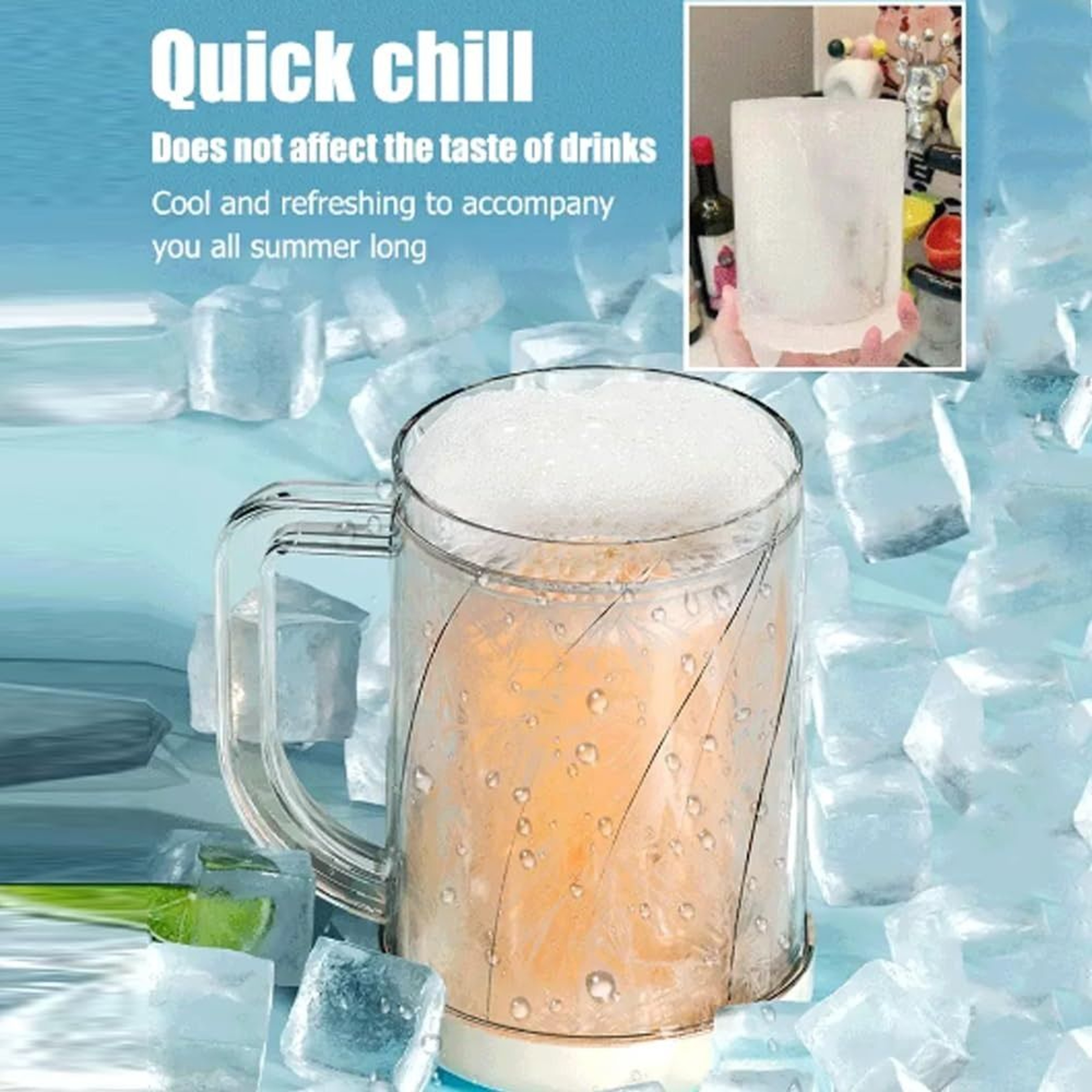 Home Handle Freezer Beer Mug Double Layer Frozen Cup Transparent PET Thickened Beer Mugs 2