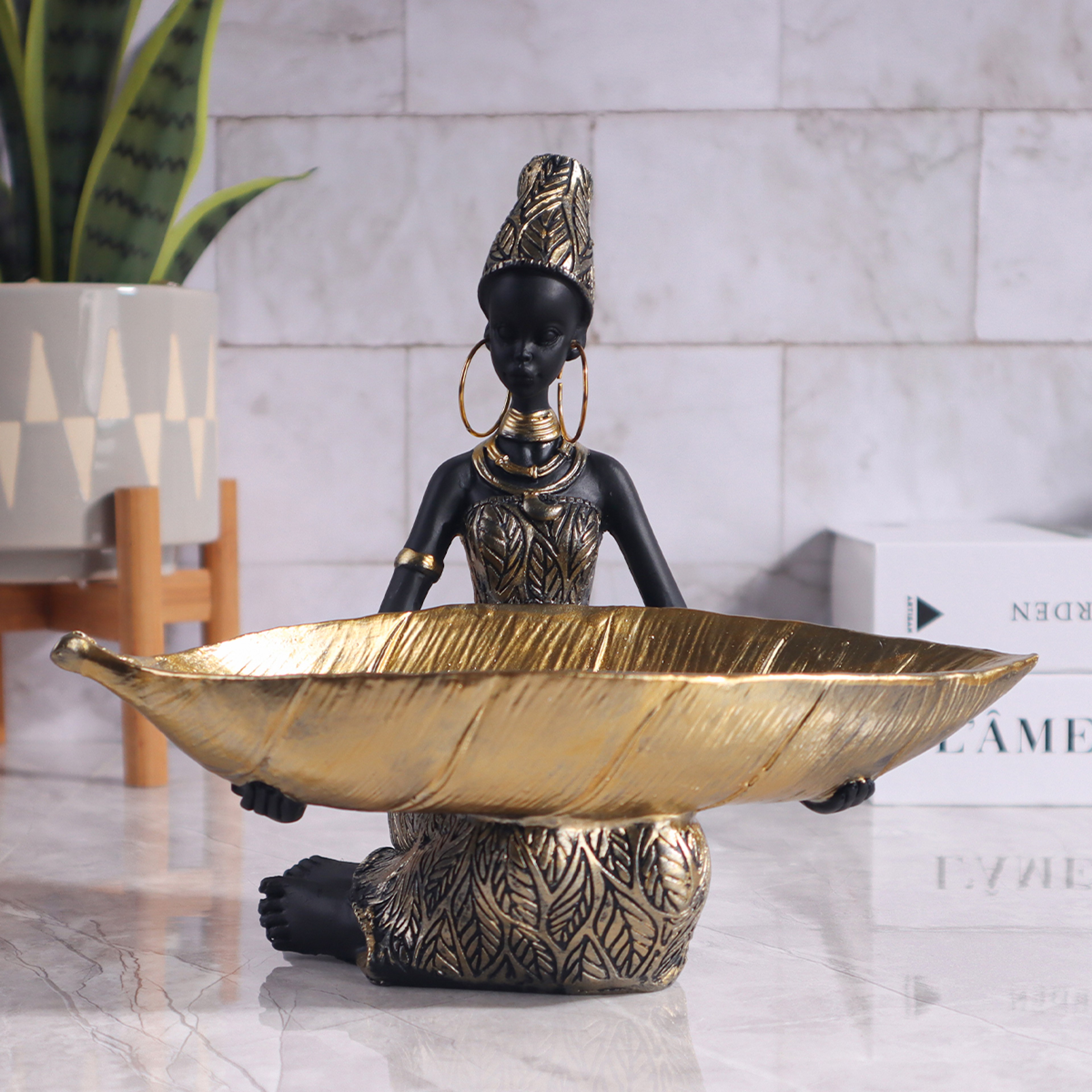 African Girl Sculpture Vintage Collectible Home And Office Decorative Craft Desk Decor Holding A Pl 6