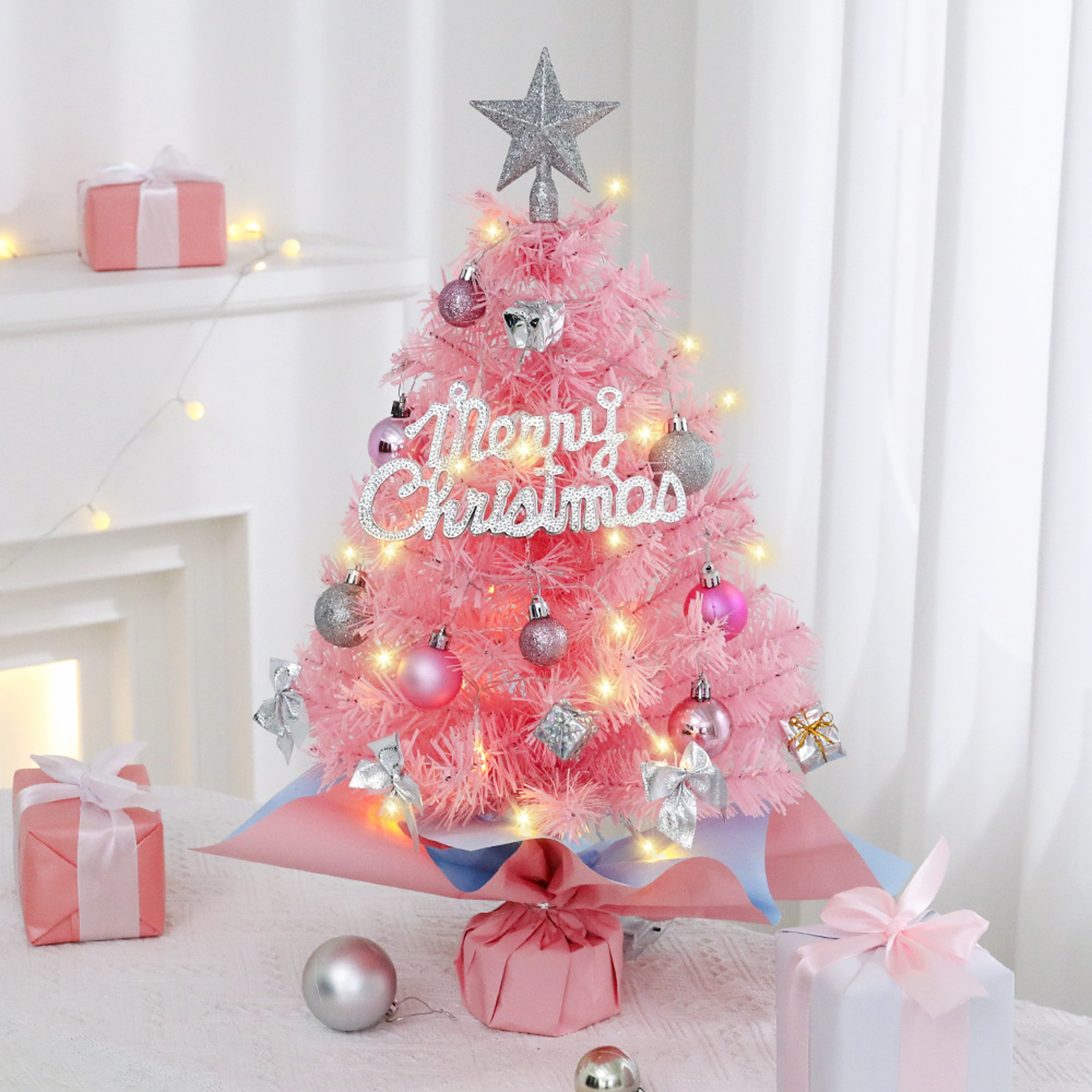 Pink Christmas Tree Xmas Tree Desktop Ornament Christmas Decorations For Home Navidad Noel New Year 2