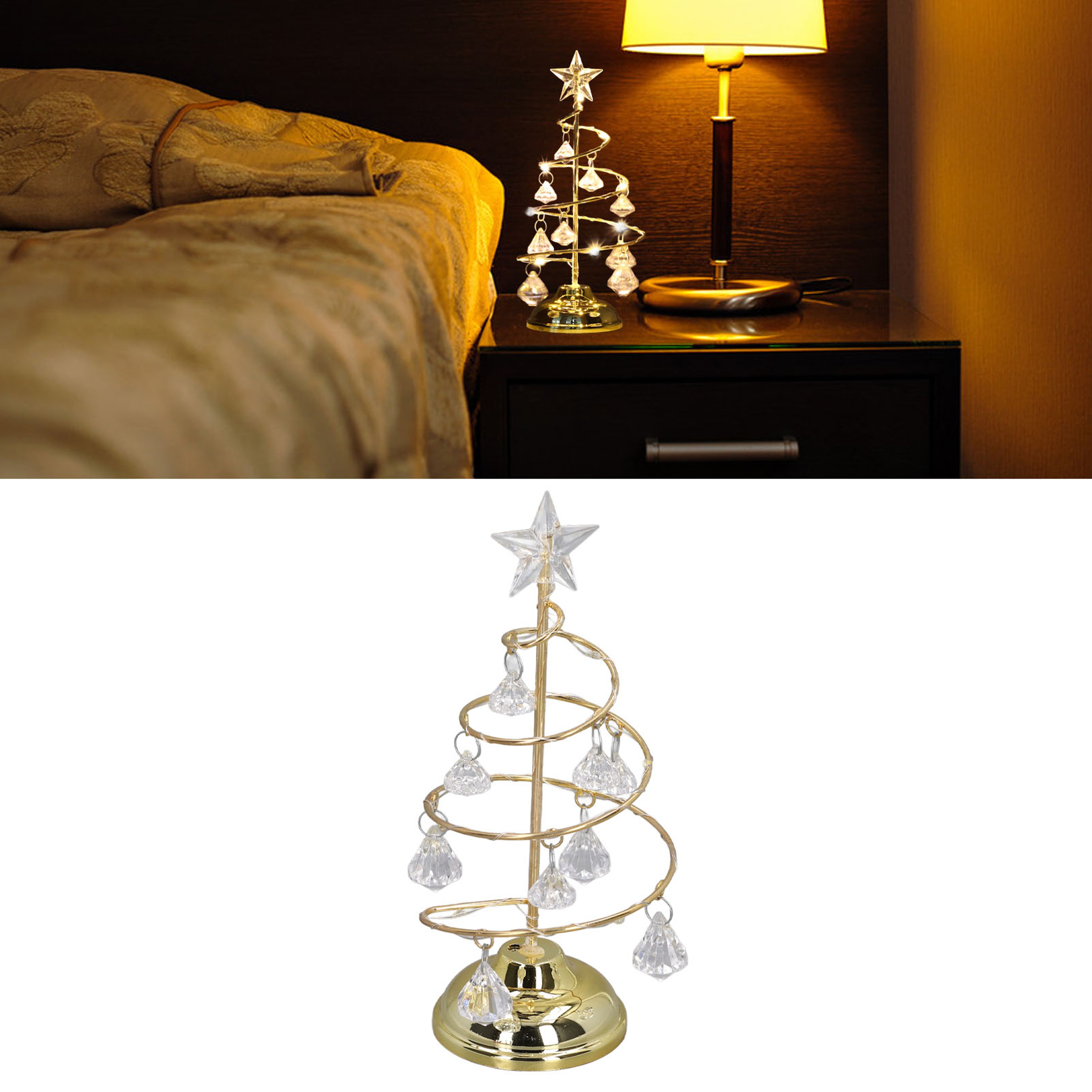 LED Christmas Tree Warm Light Crystal Lamp Decorative Iron Tree Golden Night Light Ornament For Gif 2