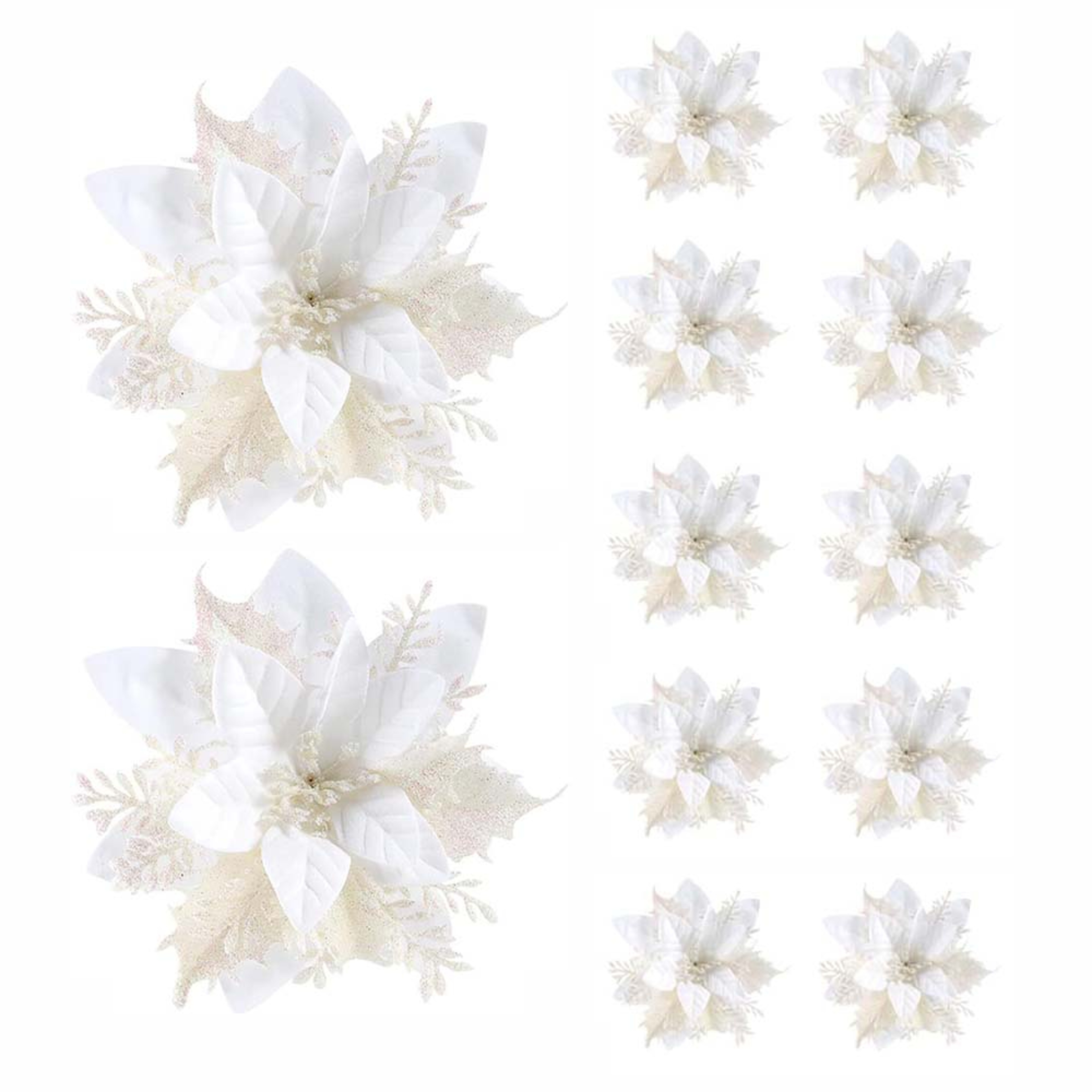 Christmas Flower Ornaments for Tree, Pink, Red, Gold Glitter Artificial Flowers for Xmas Home Decoration – view 10