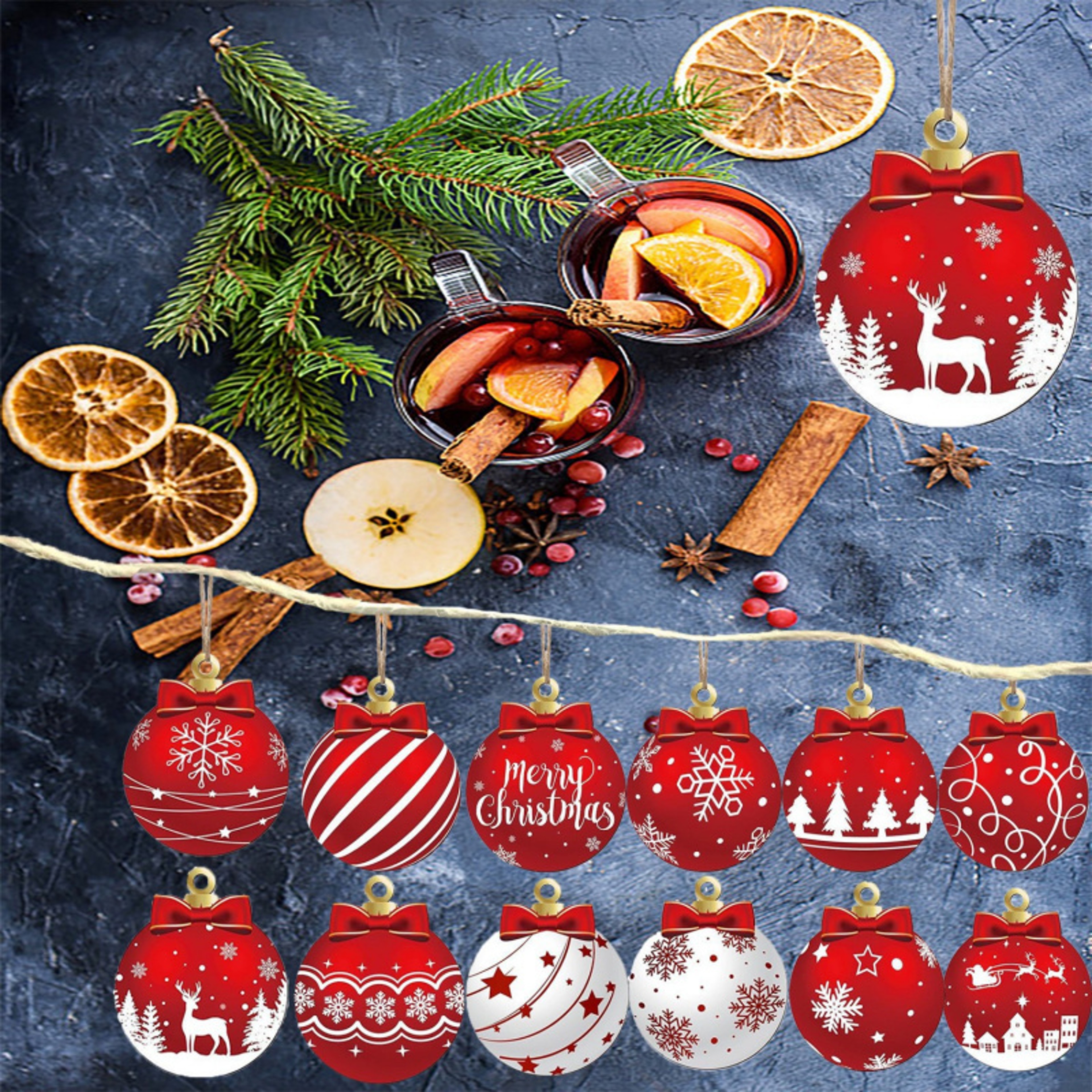 Red And White Wooden Snowflake Pattern Christmas Party Hanging Decoration Supplies Winter Christmas 2