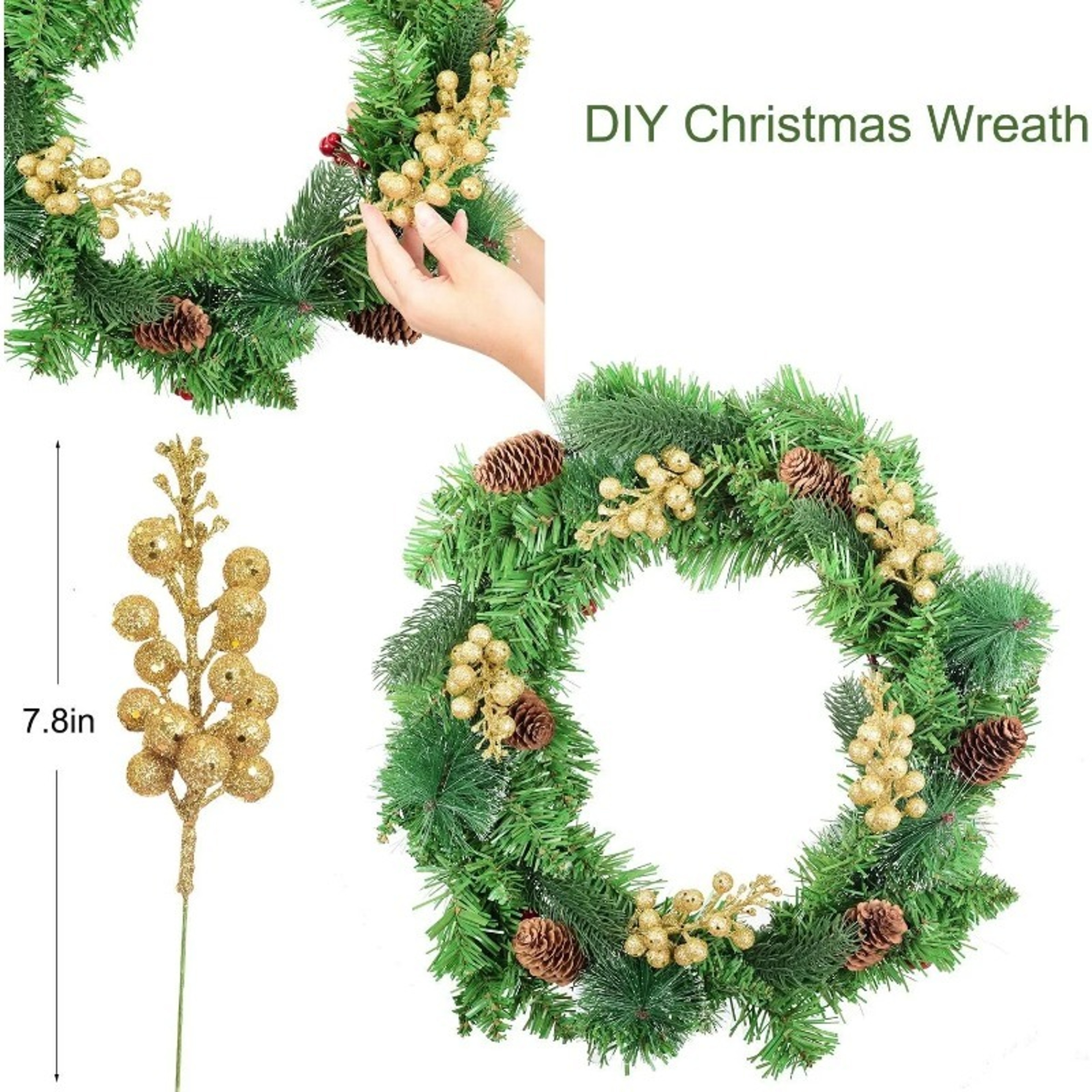 Christmas Decoration Artificial heads, Sparkling Berry Bouquet Xmas, Tree Ornaments New Year Party Supplies – view 6