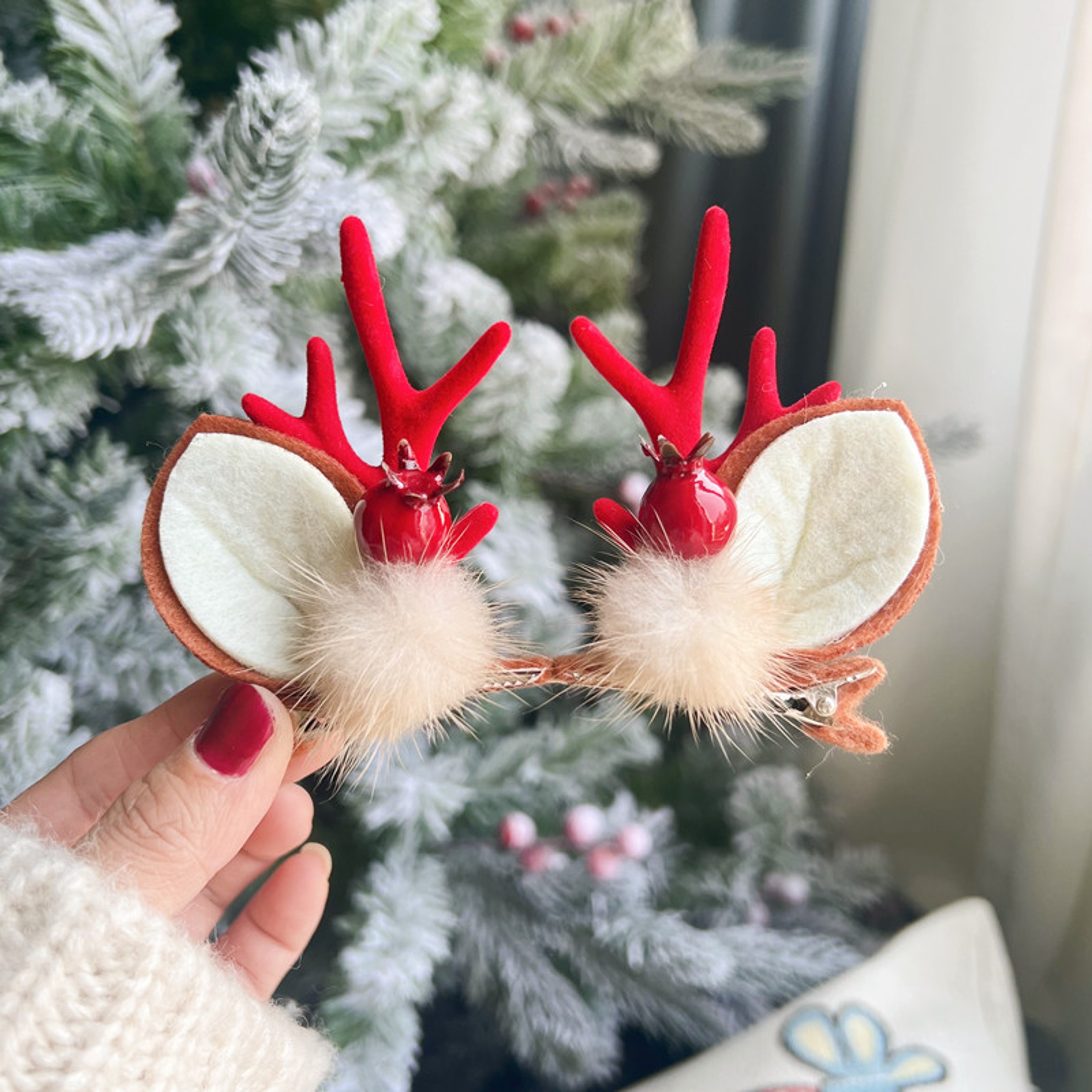 Kawaii Christmas Ear Hair Clip Santa Snowman Xmas Party Barrettes For Kids Cosplay Headwear 22
