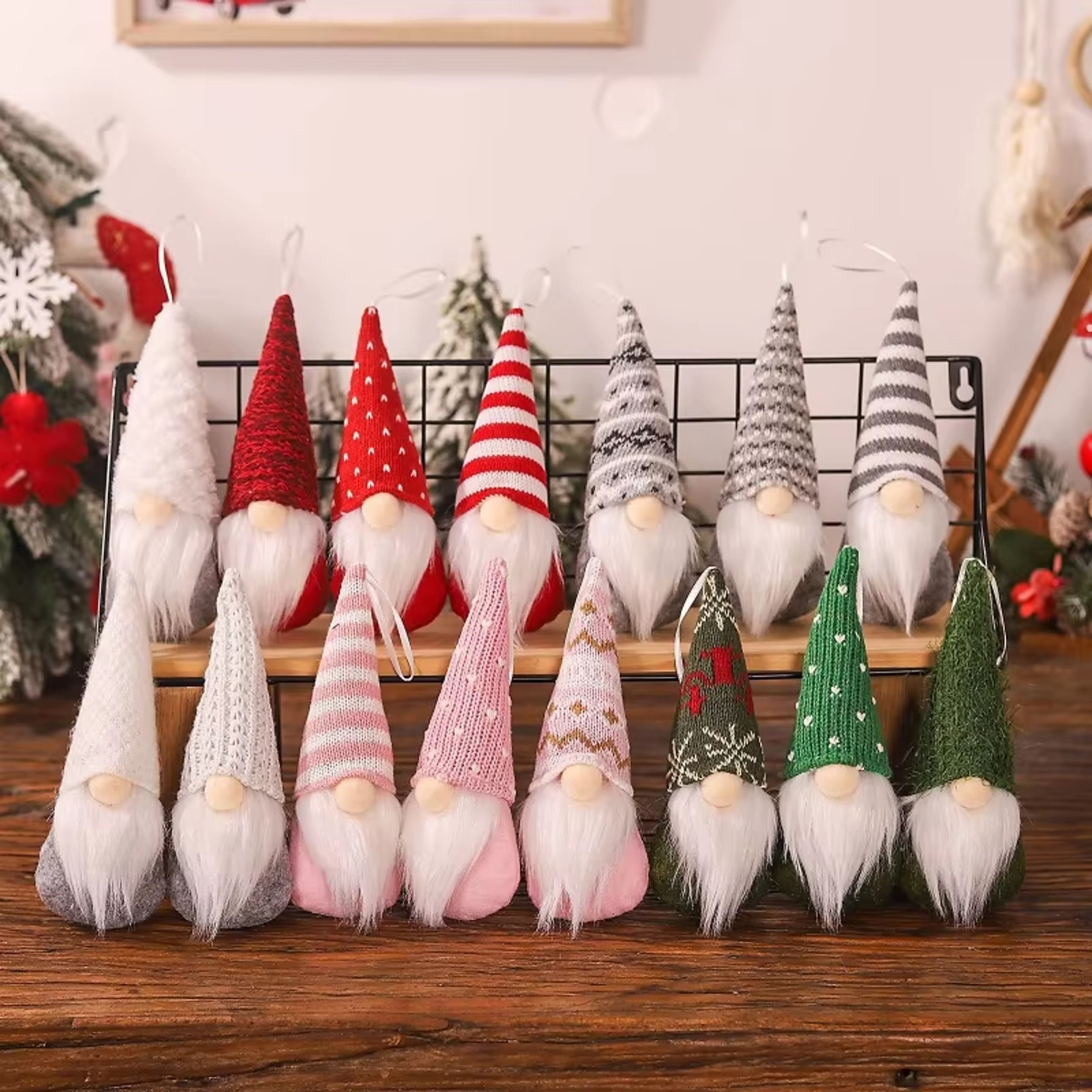 Christmas Gnomes Plush Santa Doll Knitted Fabric Xmas Tree Hanging Ornaments Gonk Dwarf Elf Decorat