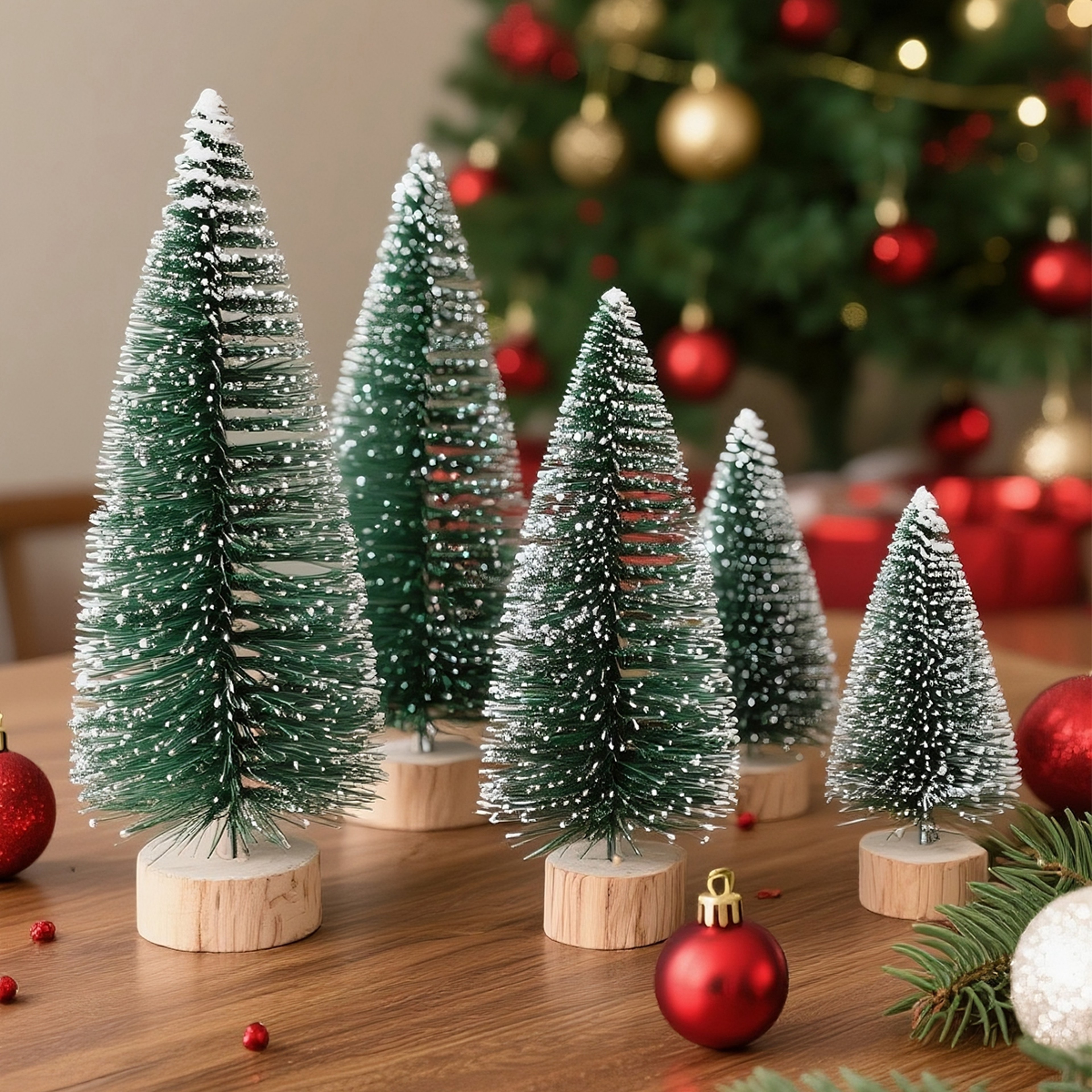Artificial Mini Wooden Christmas Tree Blue Green White Gold Tower Pine Small Sisal Tabletop Ornament Decor – view 6