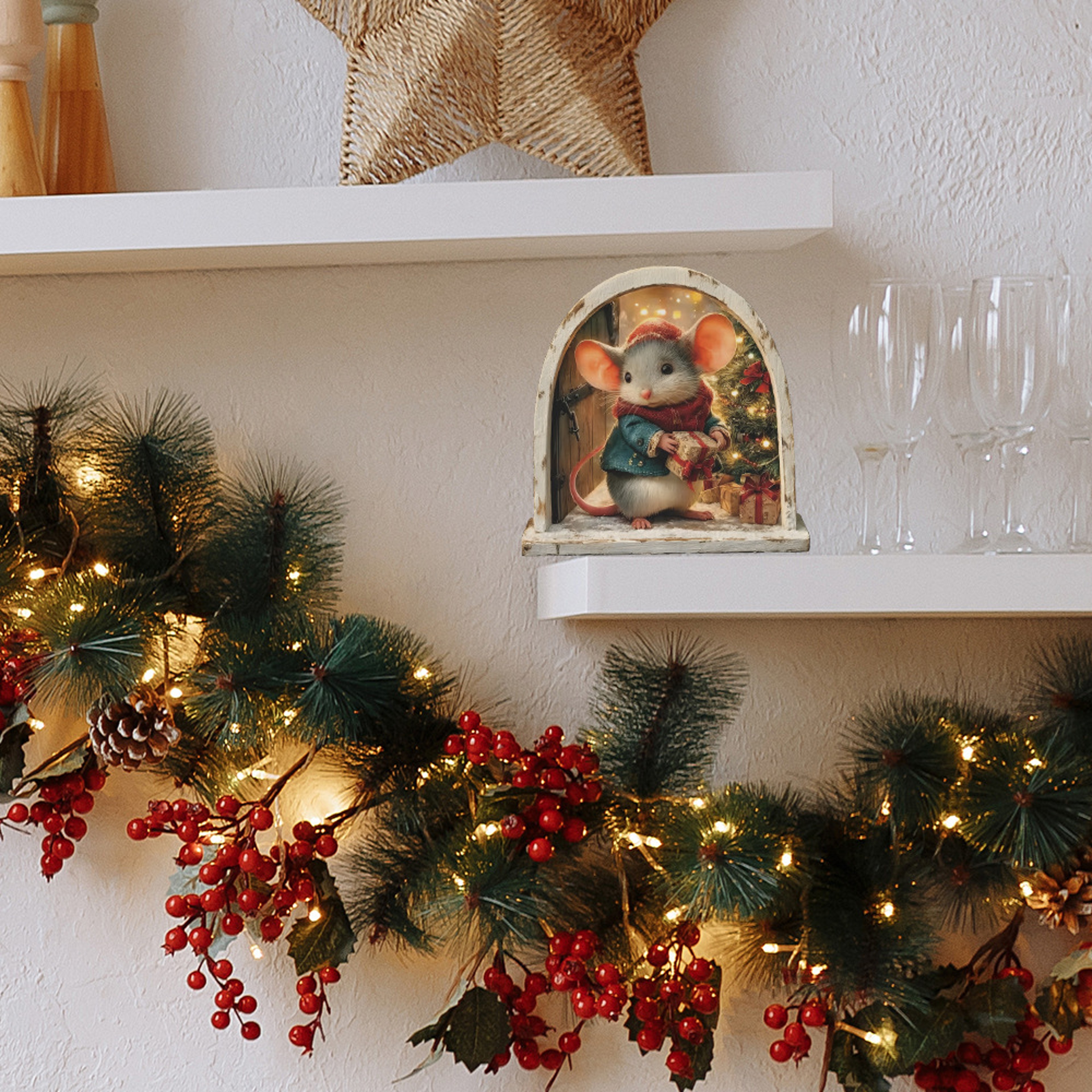Cute Christmas Small Mouse Wall Stickers Xmas Decoration For Home Merry Christmas Noel Navidad Deco 5