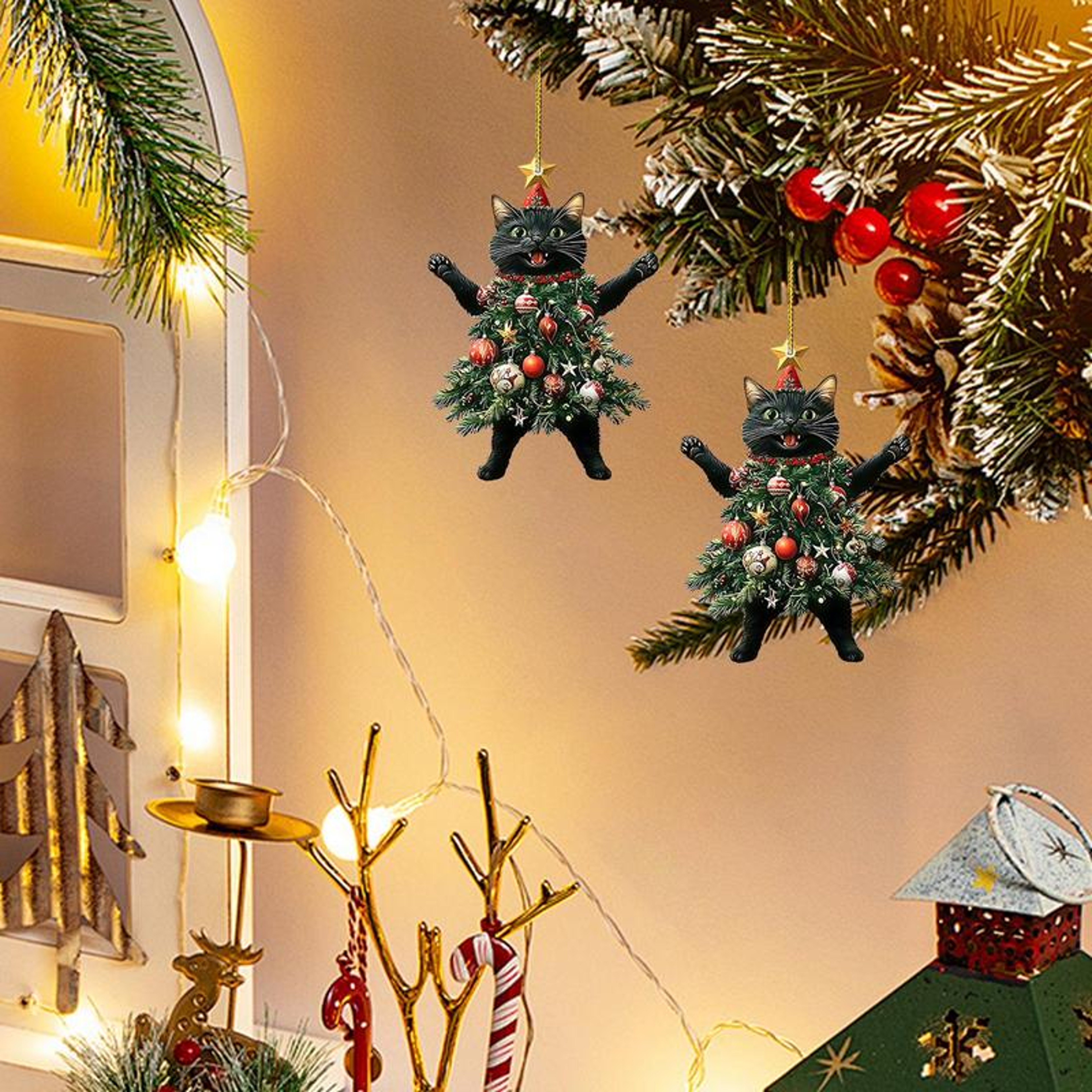 Cute Cat Christmas Tree Pendants Hanging Ornaments For Car And Backpack 3