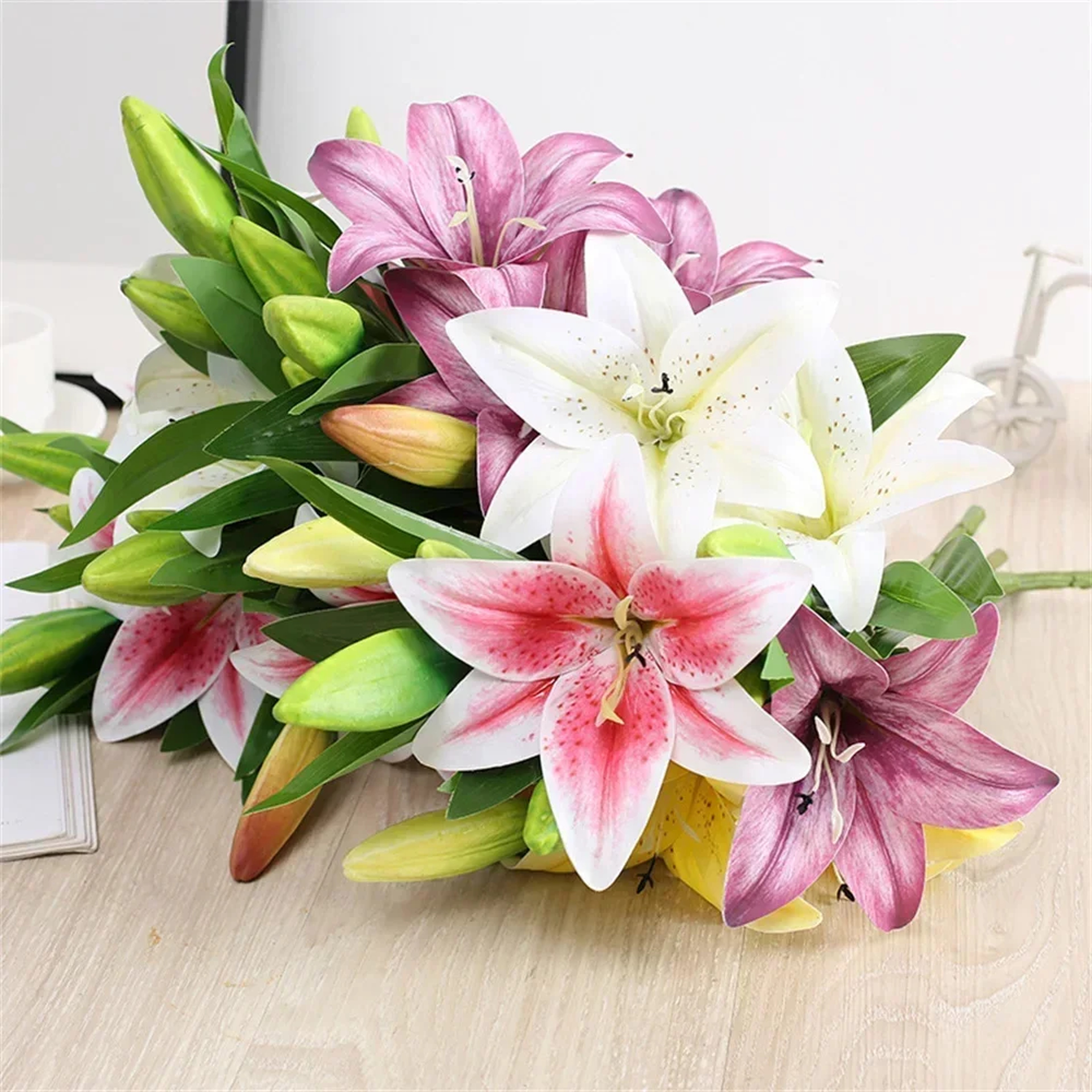 Artificial Lily Flower Wedding Bouquet Two Flowers One Bud Branch For Home And Garden Decor 0