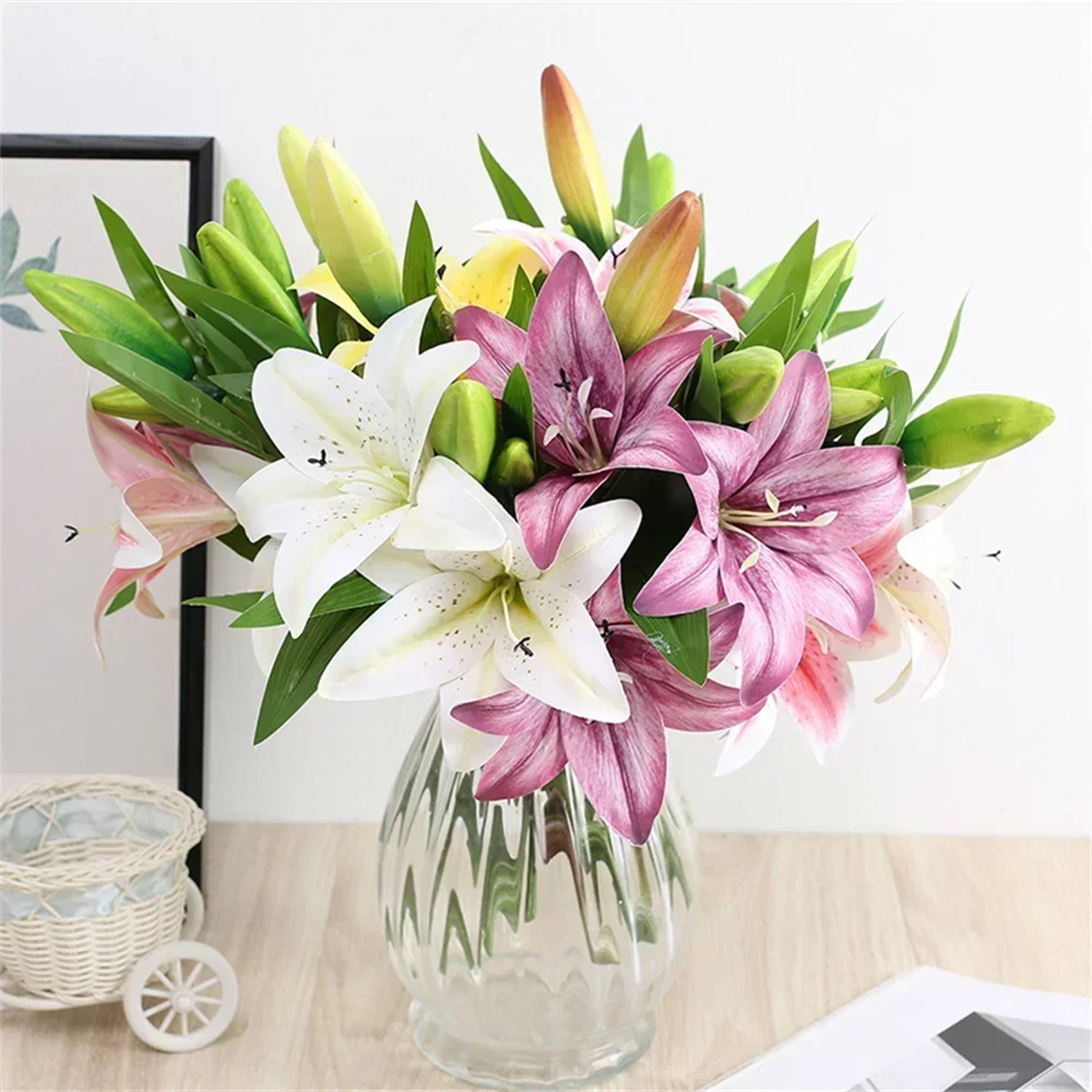 Artificial Lily Flower Wedding Bouquet Two Flowers One Bud Branch For Home And Garden Decor 2