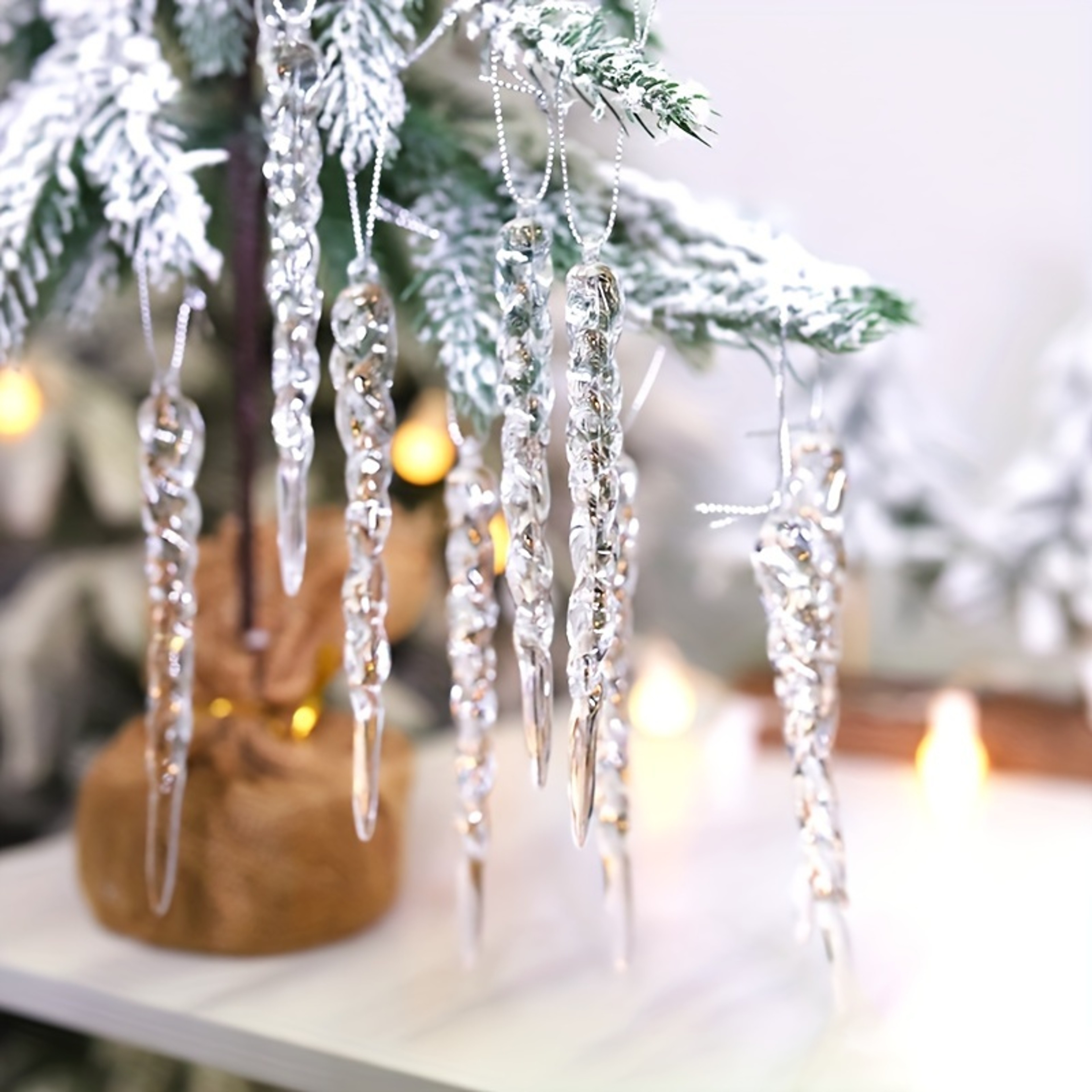 Crystal Clear Christmas Tree Ornaments Icicle Decorations For Holiday And Winter Party Decor 0
