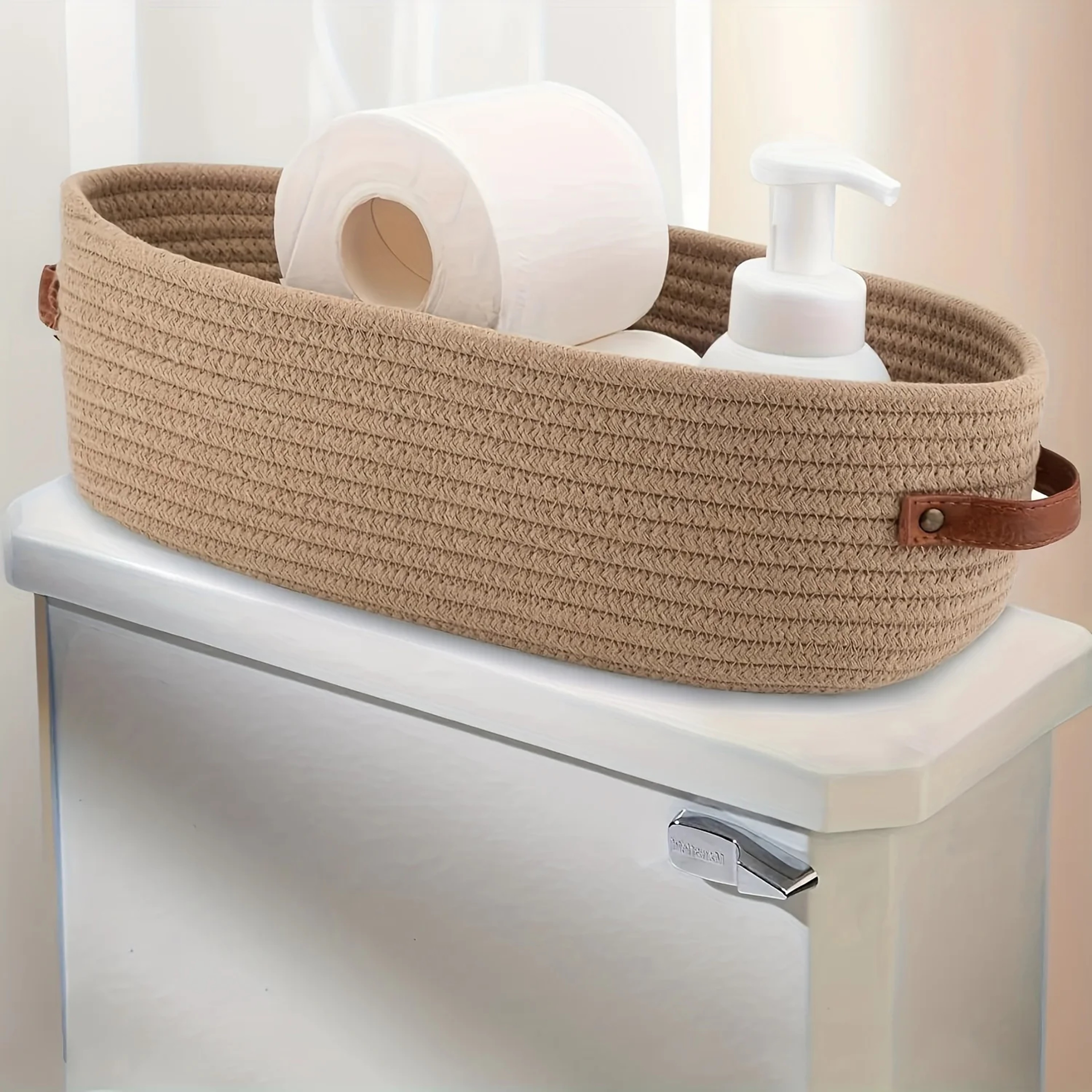 Oval Woven Bathroom Storage Basket Multifunctional Desktop Organizer Toilet Paper Holder Toy Storag 0
