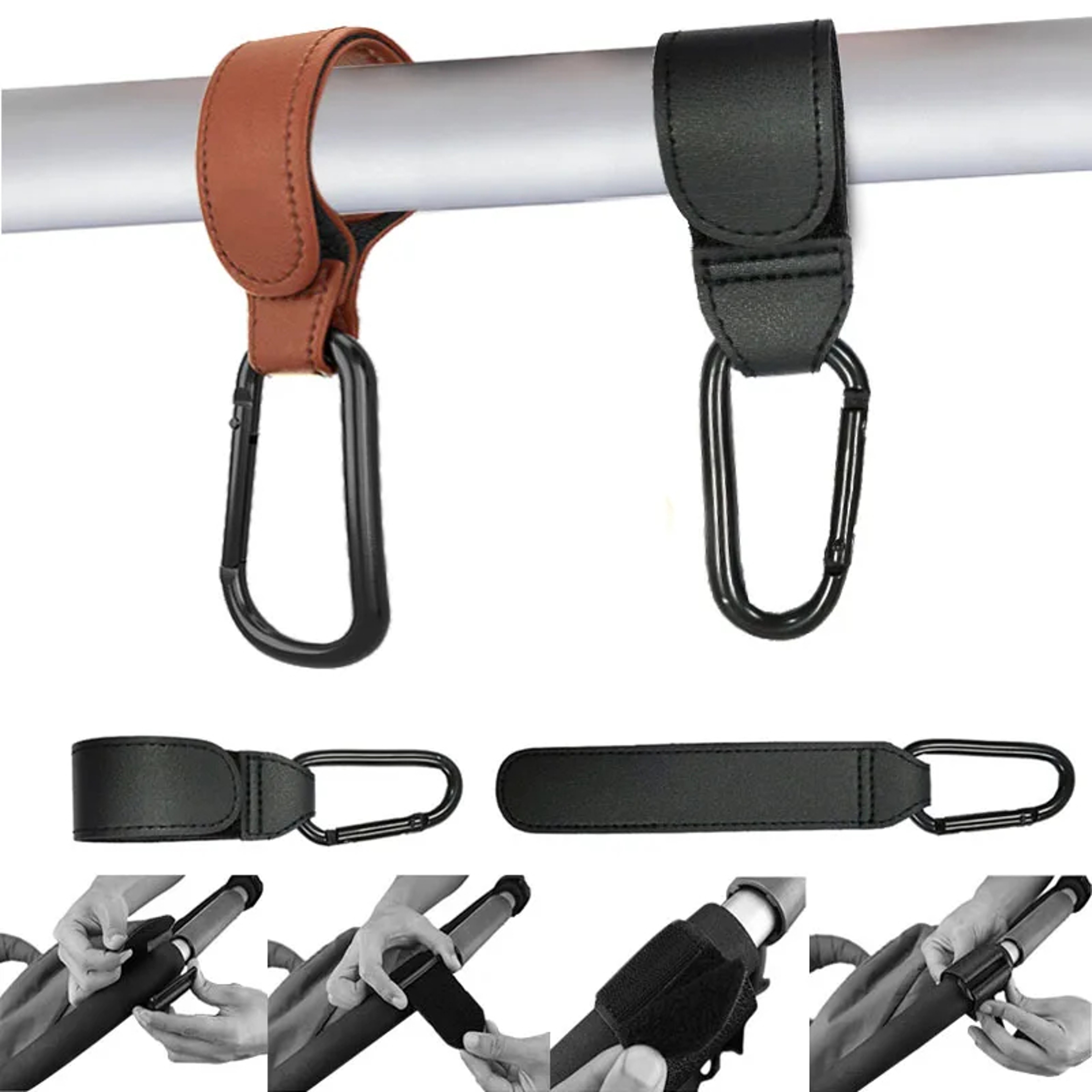 Leather Adjustable Pram Hook Organizer For Diaper Bags And Stroller Accessories 0