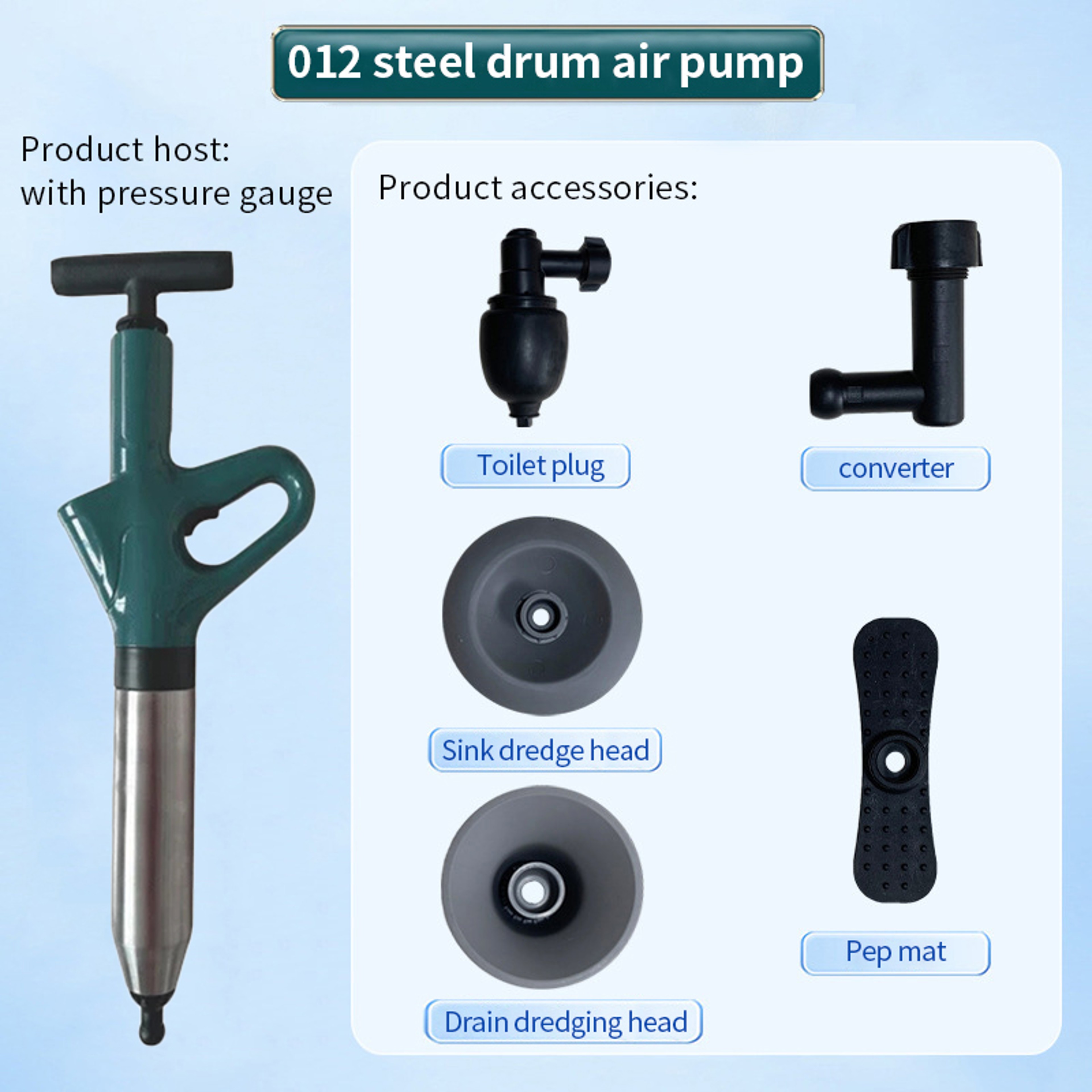 Stainless Steel Toilet Pipe Dredger, Pneumatic High-pressure Dredging Tool Set, Thickened Wall Cylinder – view 4