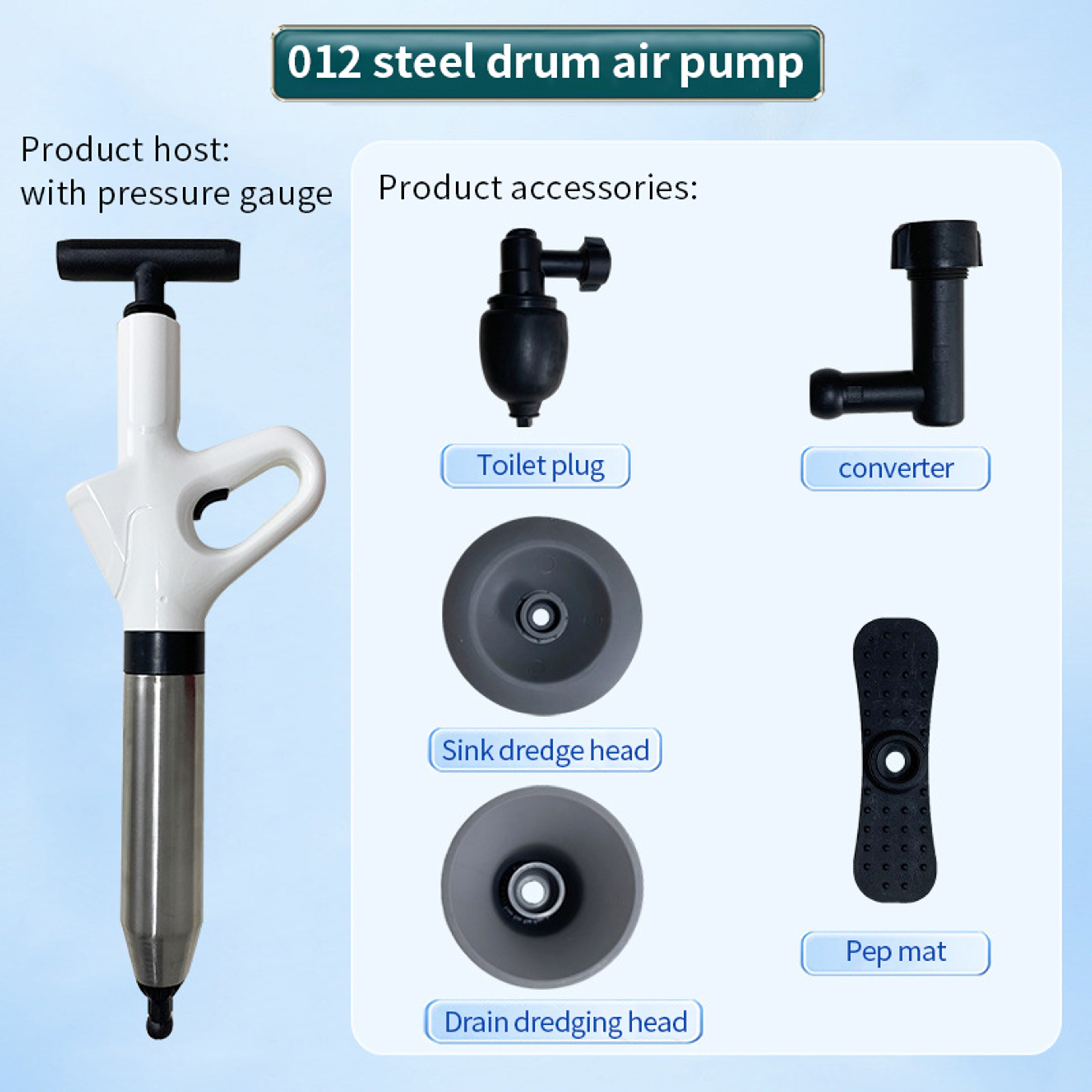 Stainless Steel Toilet Pipe Dredger, Pneumatic High-pressure Dredging Tool Set, Thickened Wall Cylinder – view 5