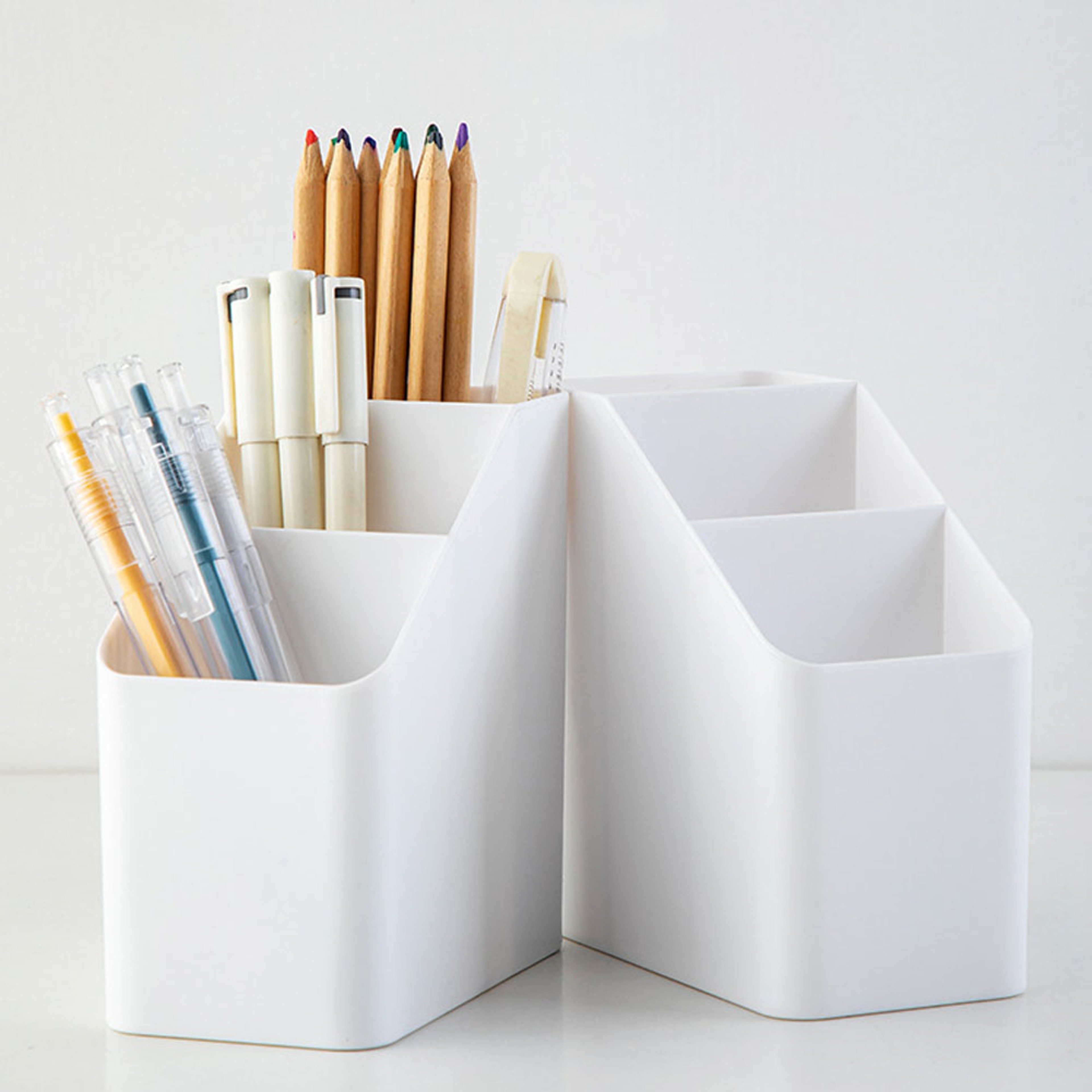 Simple Brush Colored Pen Marker Storage Box Multifunctional Three Squares Desktop Sundries Storage  0