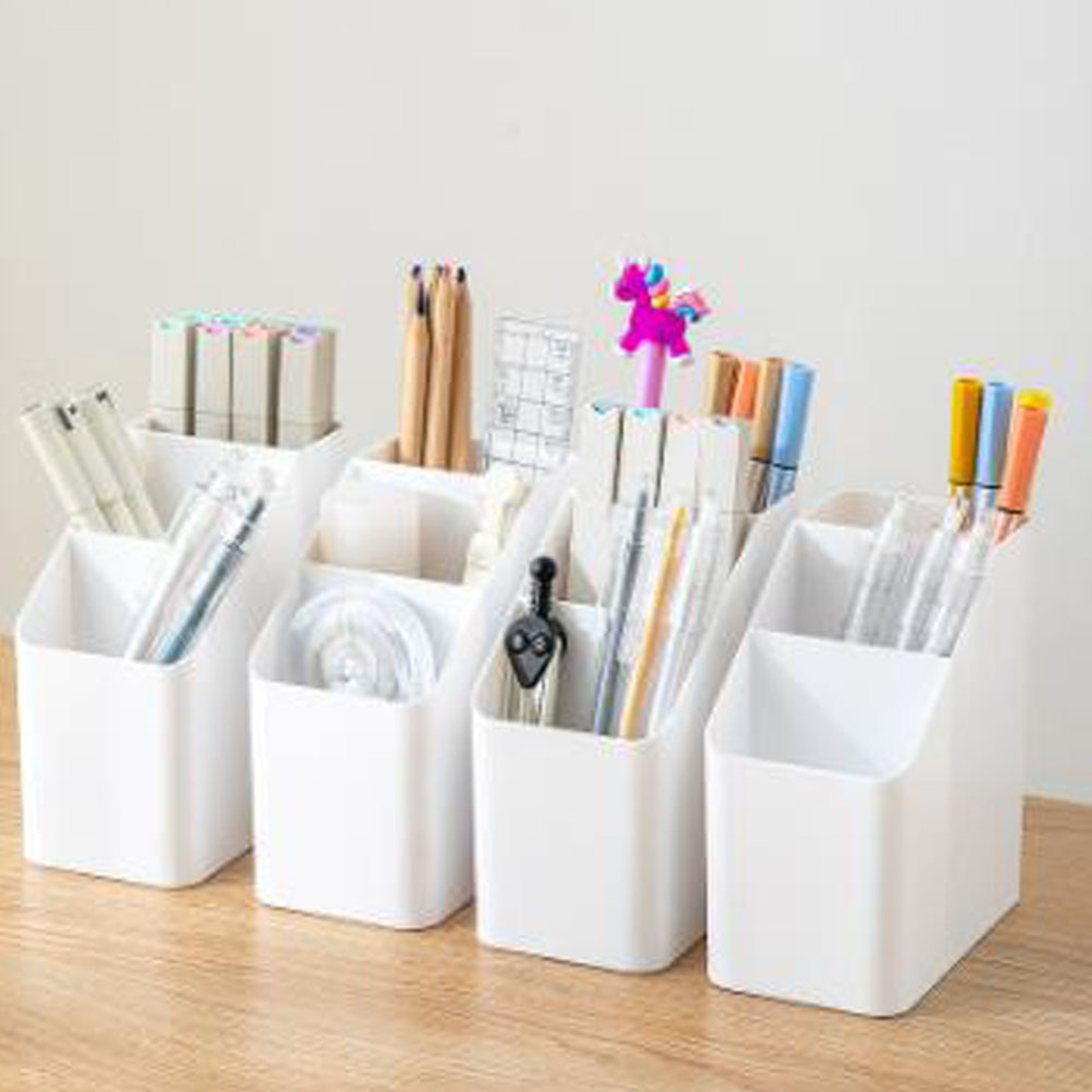 Simple Brush Colored Pen Marker Storage Box Multifunctional Three Squares Desktop Sundries Storage  1