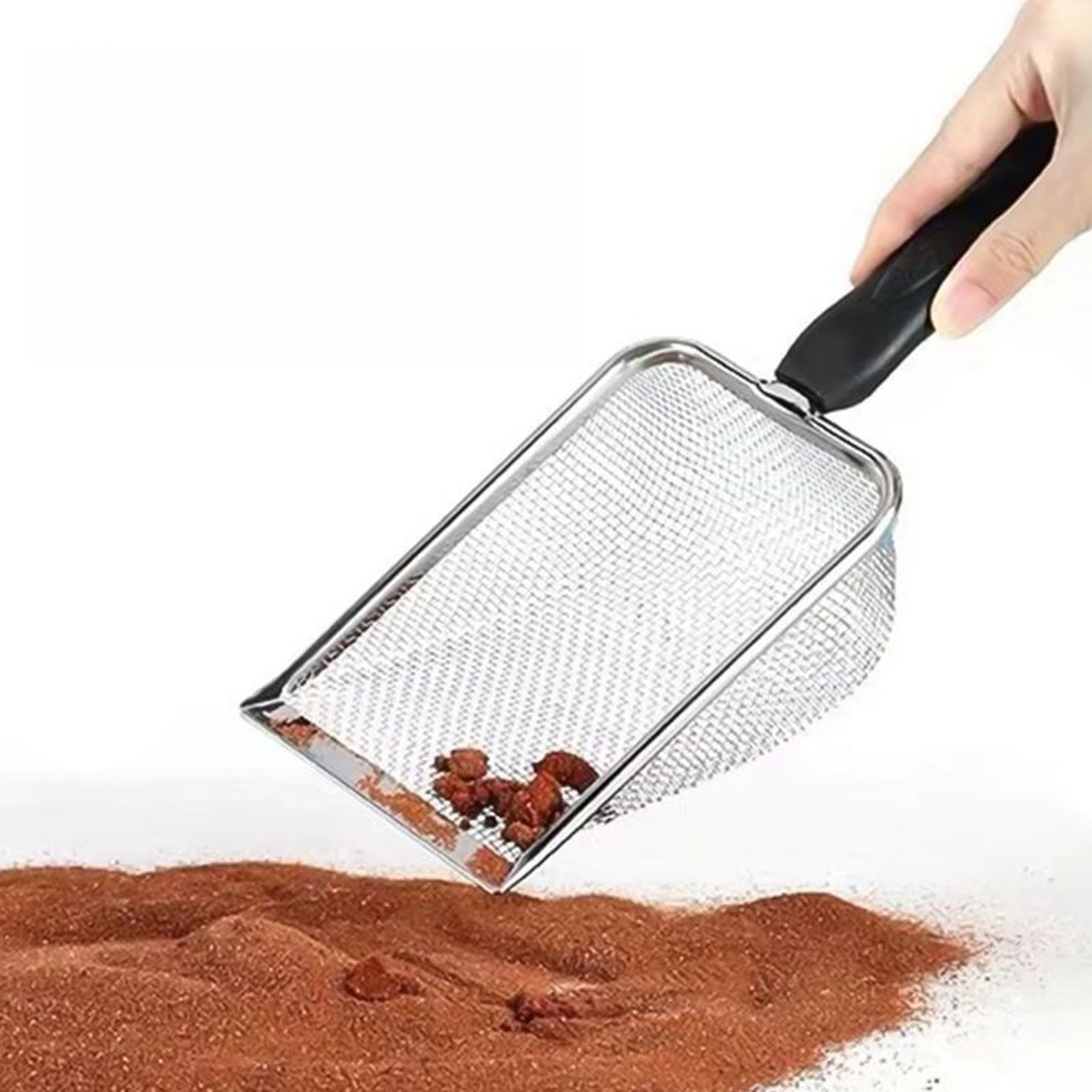 Cat Litter Shovel with Plastic Handle, Small Hole Large Artifact with Leaking Spoon, Stainless Steel Shovel – view 1