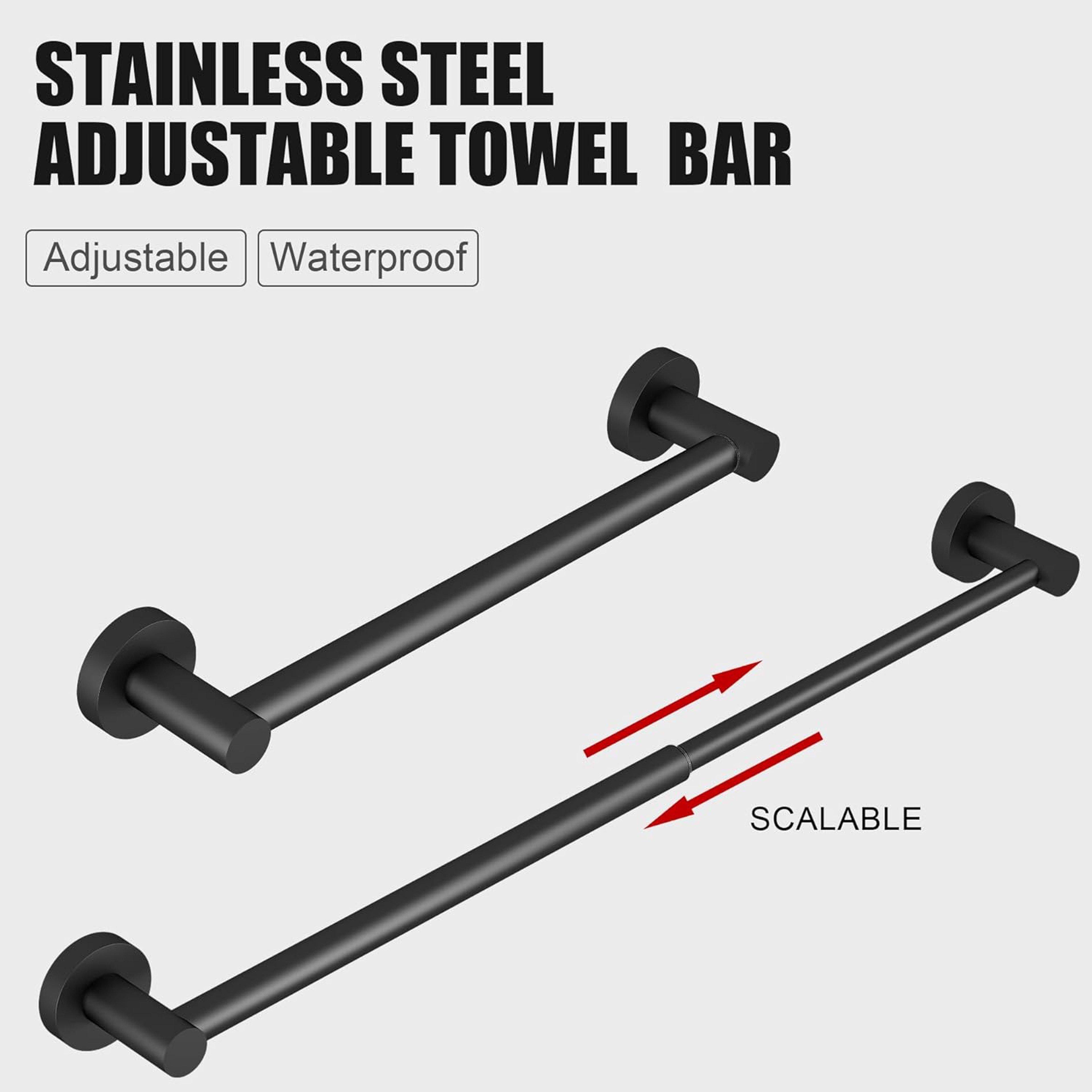 Adjustable Towel Bar Retractable Stainless Steel, Rustproof Wall mounted Extended Towel Holder for Bathroom Kitchen – view 2