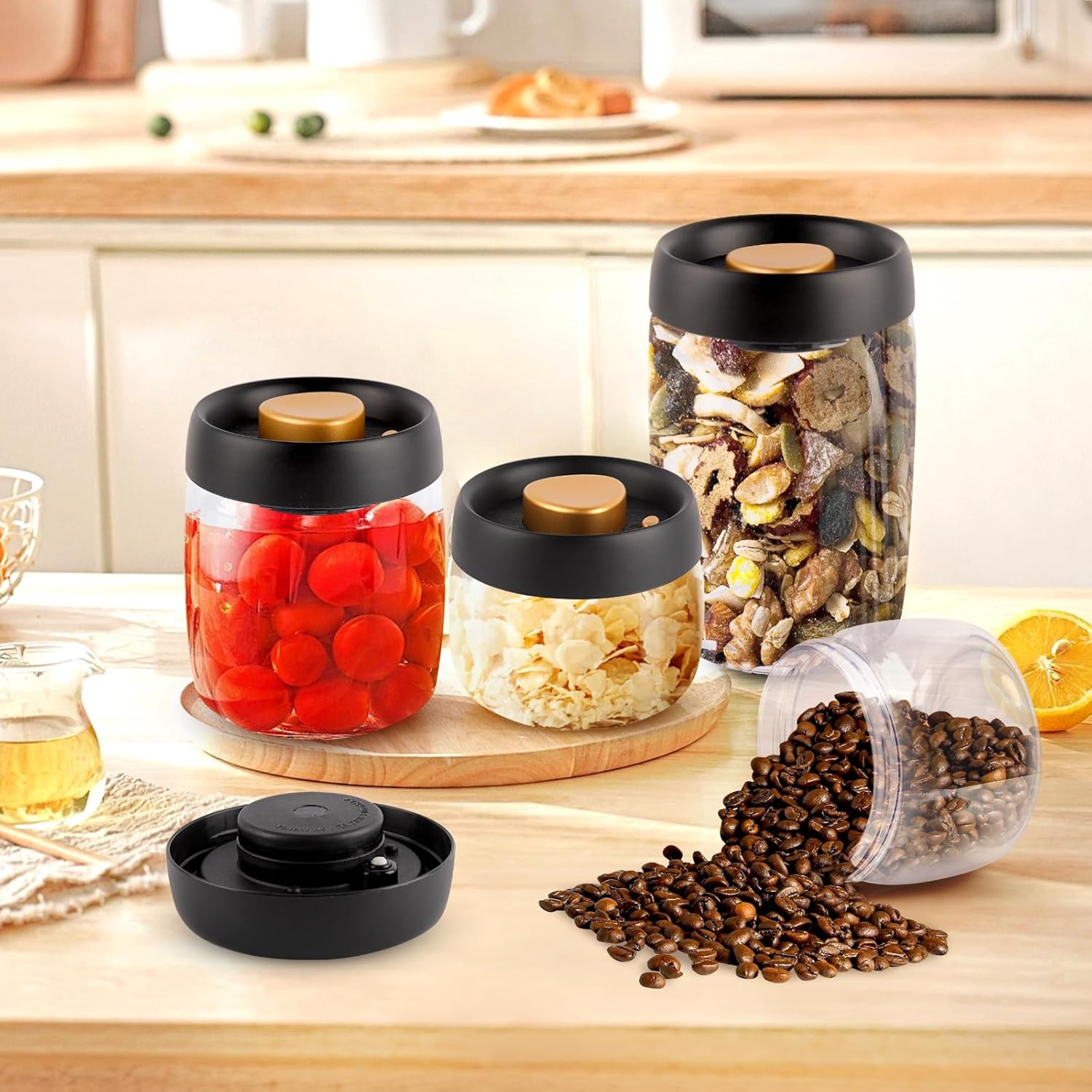 Coffee Beans Vacuum Sealed Tank, Transparent Glass Food Storage Jars, Moisture-proof Airtight Container – view 2