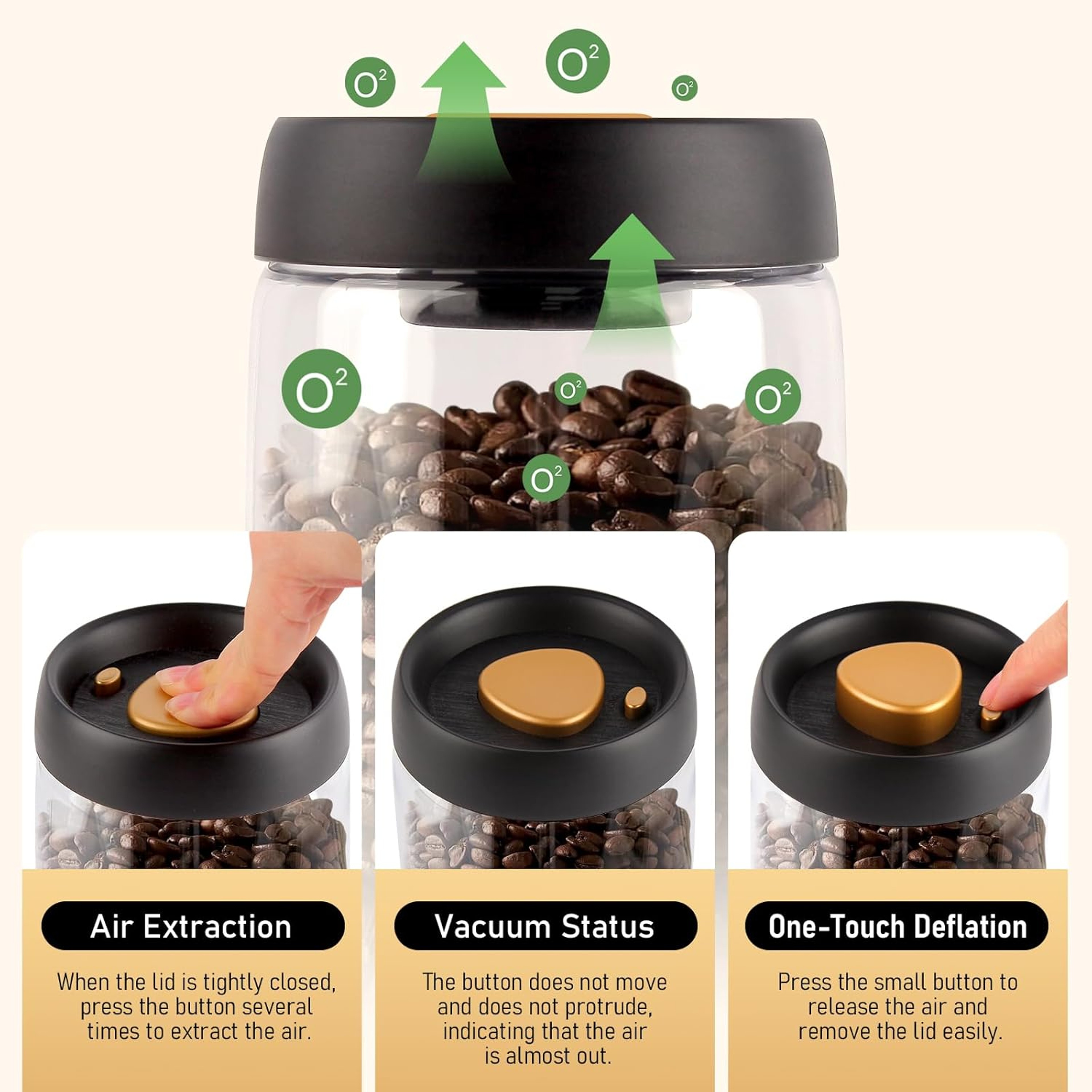 Coffee Beans Vacuum Sealed Tank, Transparent Glass Food Storage Jars, Moisture-proof Airtight Container – view 4