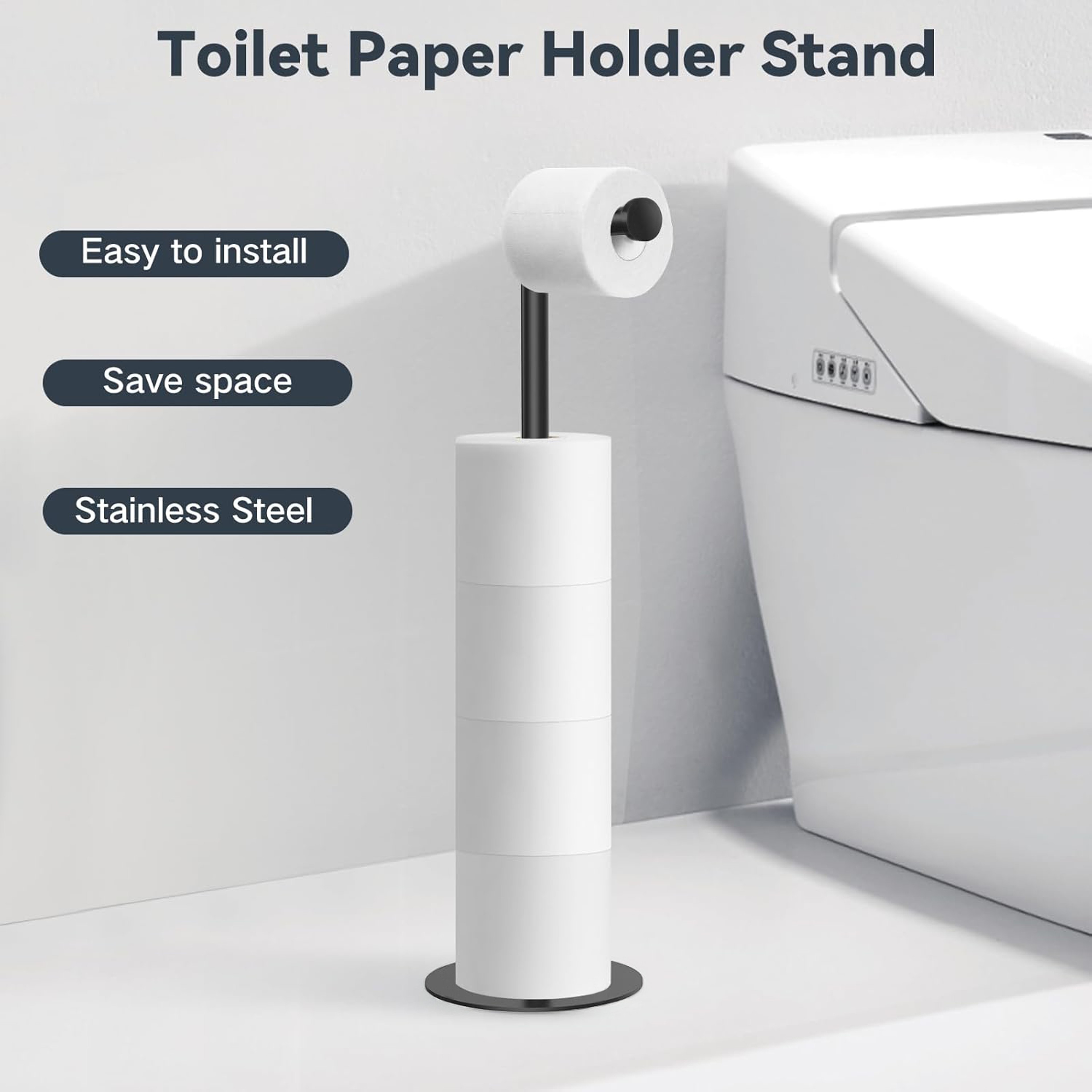 Stainless Steel Bathroom Toilet Paper Holder, Free Standing Tissue Roll Holder, Rustproof Paper Stand for Bathroom – view 2