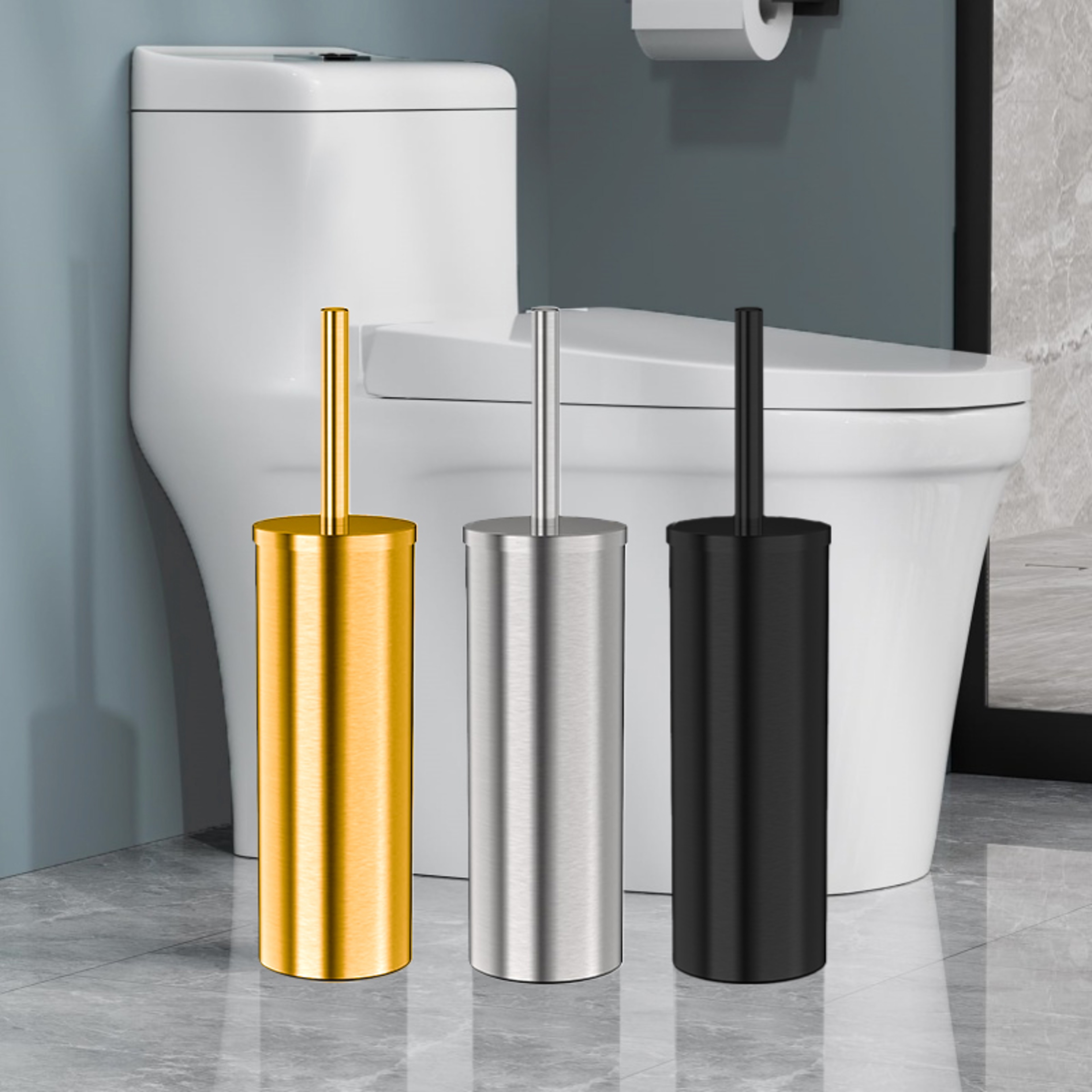 Stainless Steel Toilet Bowl Brush And Holder Long Handle For Deep Cleaning And Bathroom Organizatio 0