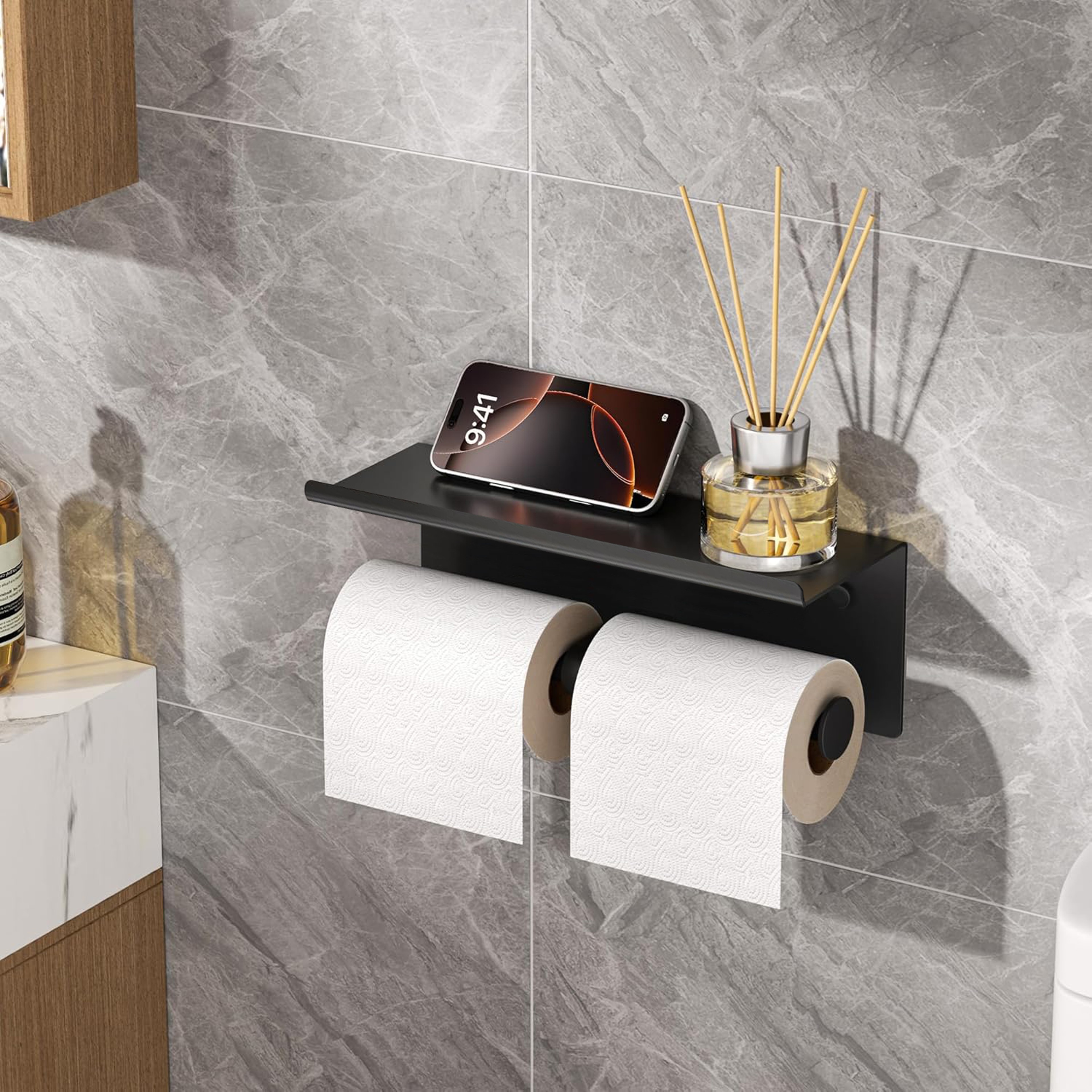 Stainless Steel Toilet Paper Holder, Double Roll Tissue Holder with Shelf for Bathroom, Wall Mounted Washroom Storage – view 8