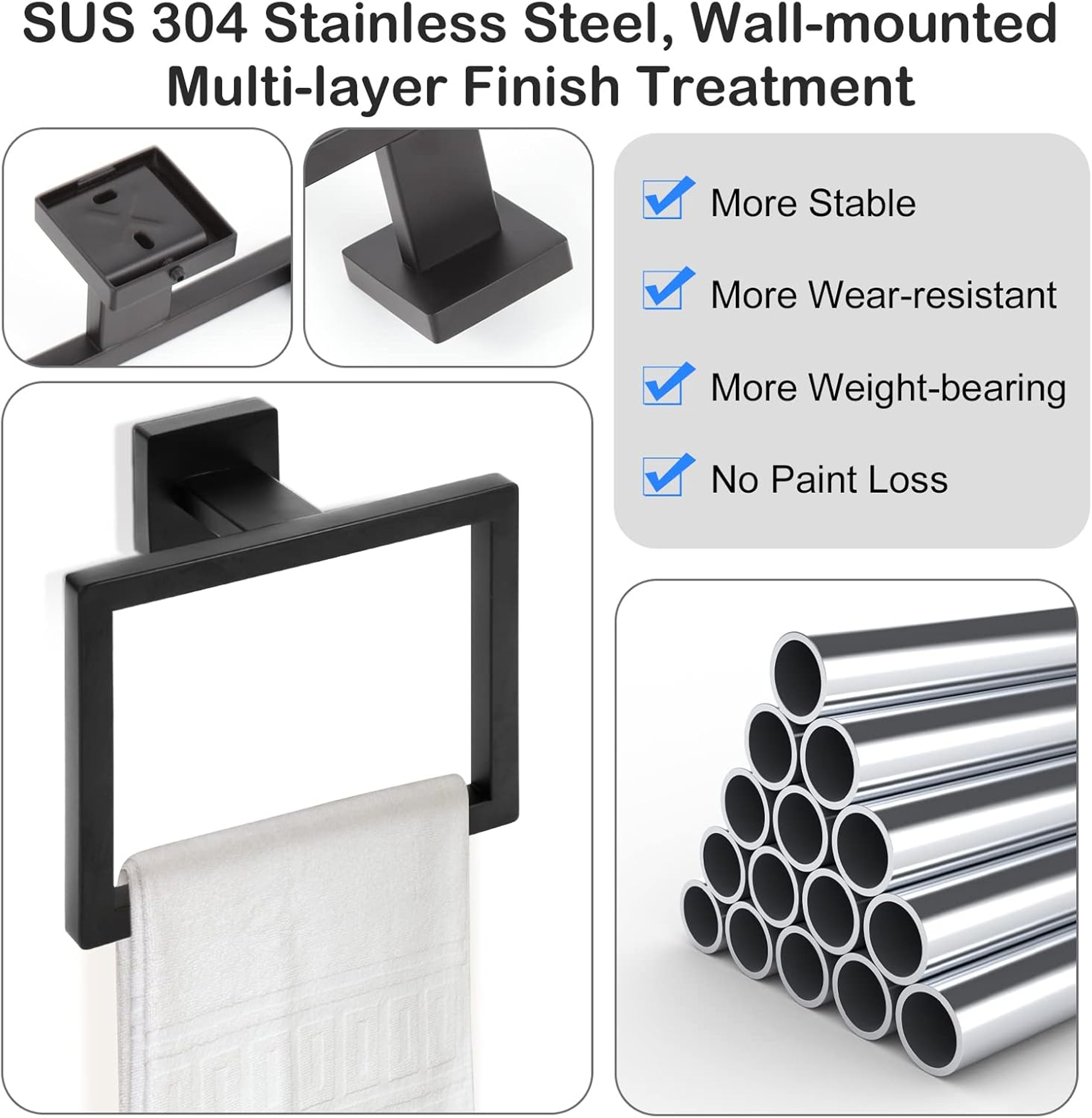 Modern Square Towel Hanger Stainless Steel Towel Ring Hand Towel Holder For Bathroom Storage 3